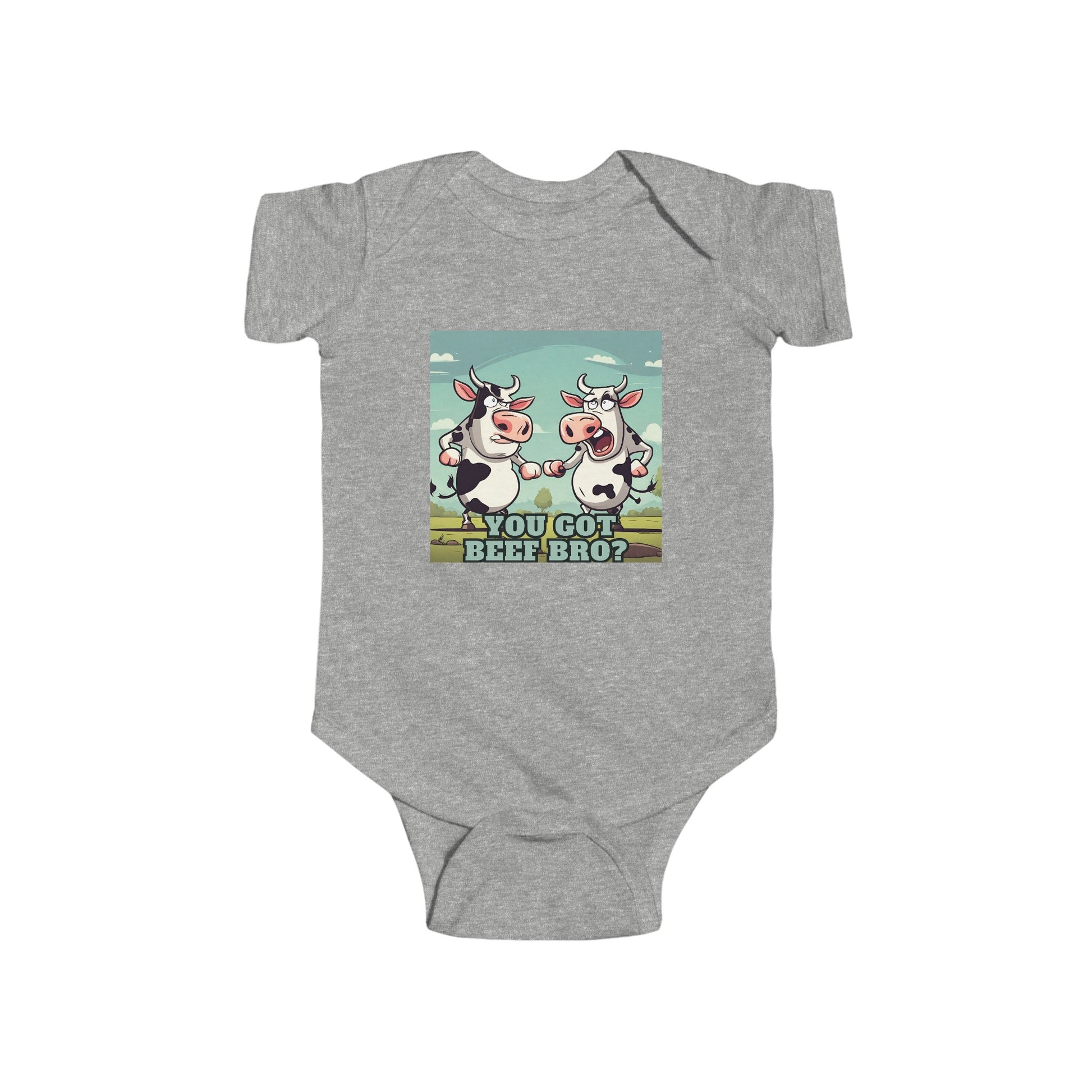 Grey Baby onesie with funny cows