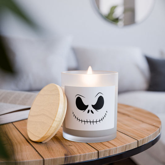 Halloween-Themed Frosted Glass Candle, Spooky Decor, Fall Home Fragrance, Scented Candle for Autumn