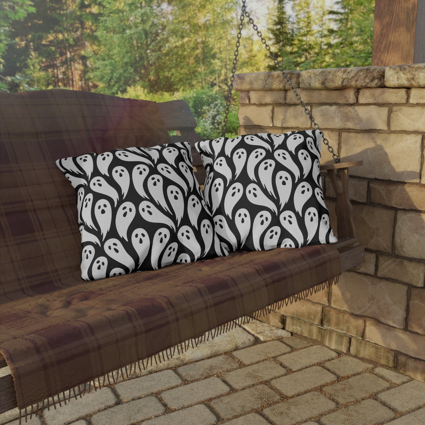 Spooky Ghost Outdoor Pillow, Halloween Decor, Patio Cushion, Seasonal Throw Pillow, Fall Outdoor Accessories, Haunted House Decor