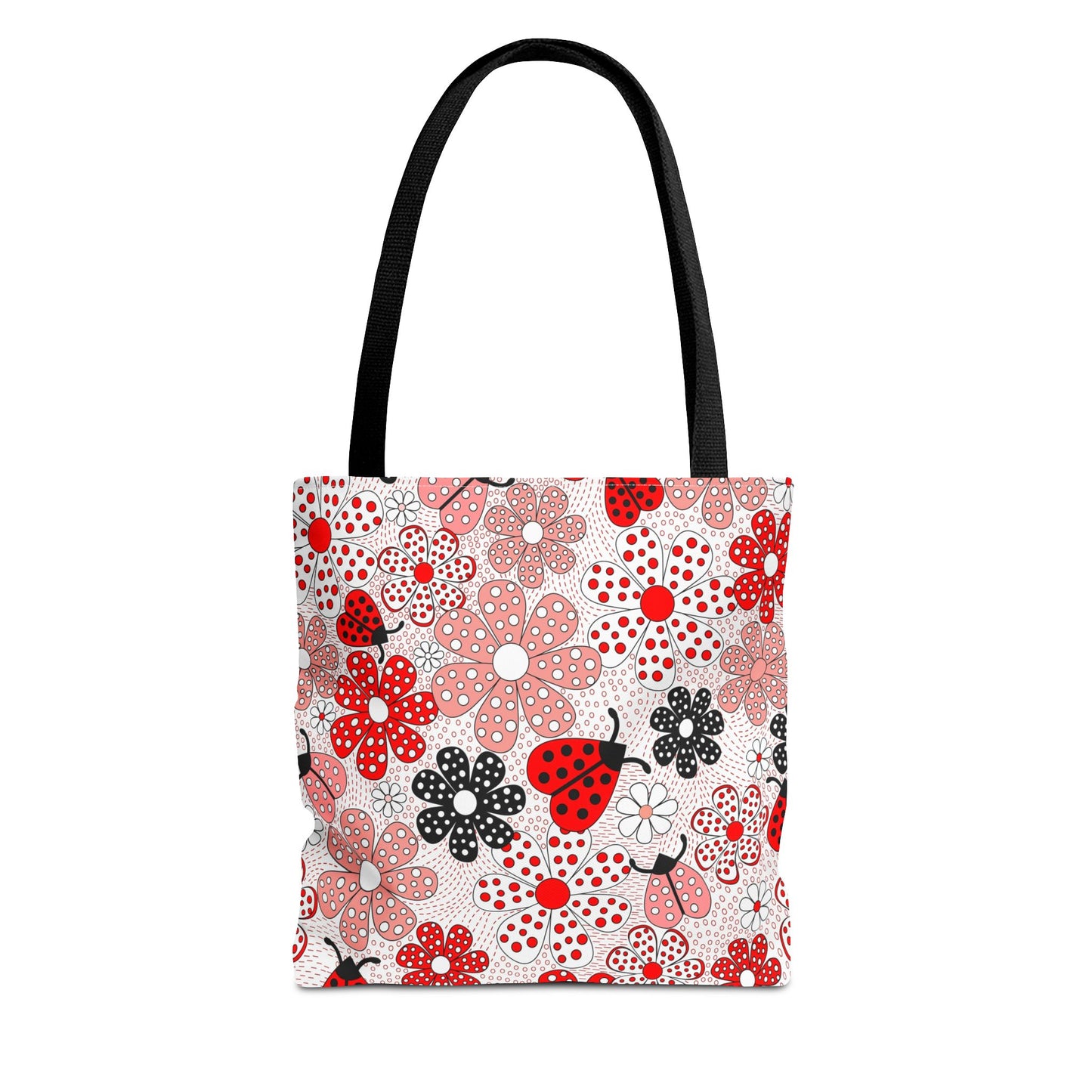 Colorful Floral Tote Bag, Cute Shopping Bag, Spring Gift, Carryall, Ladybug Design, Summer Tote - aMOOsing Designs