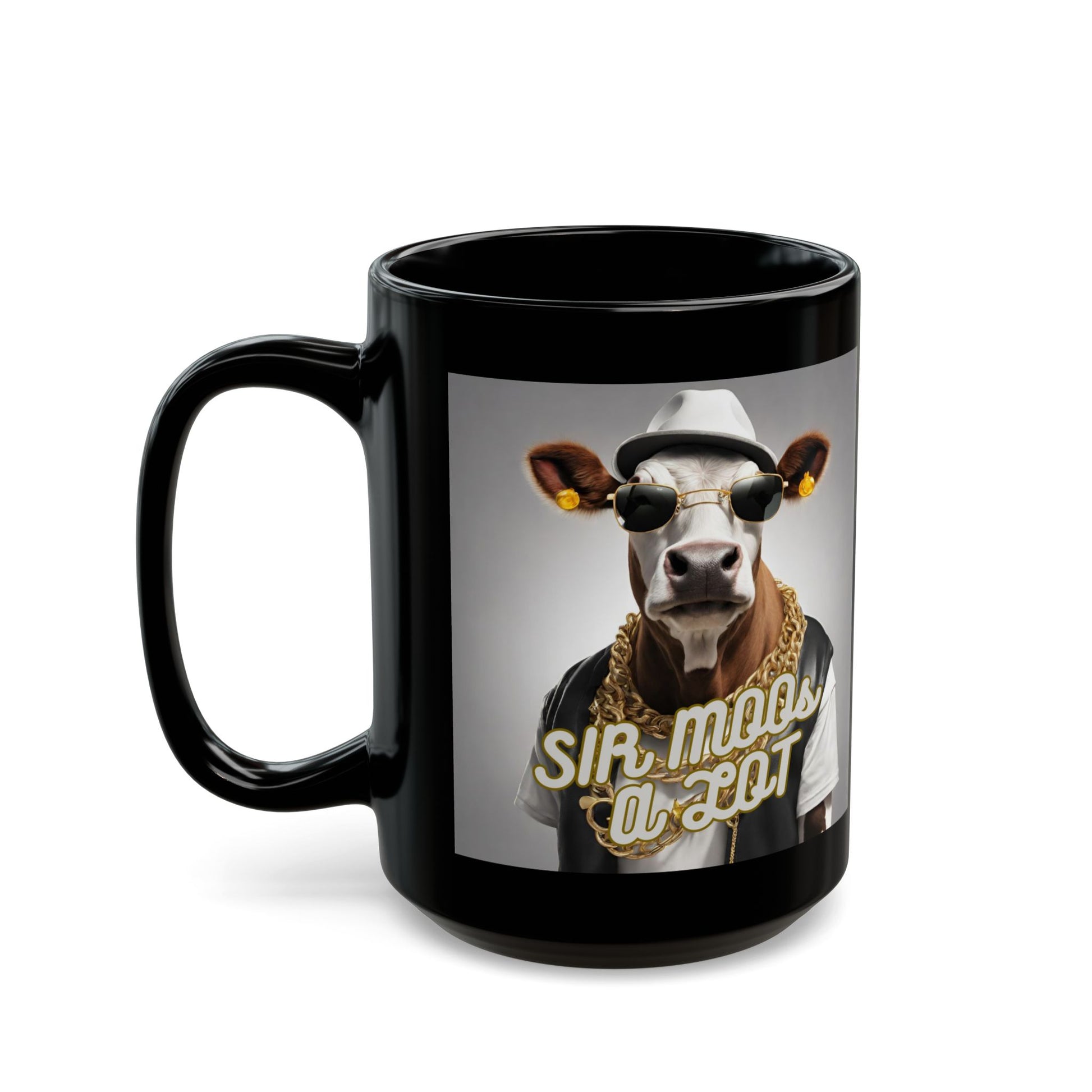 Black Coffee mug with cow dressed as hip hop artist