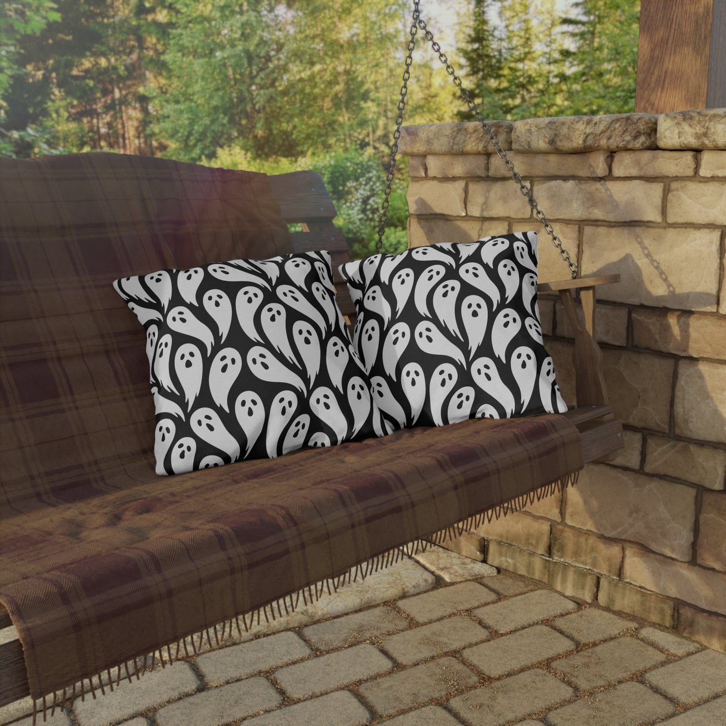 Spooky Ghost Outdoor Pillow, Halloween Decor, Patio Cushion, Seasonal Throw Pillow, Fall Outdoor Accessories, Haunted House Decor