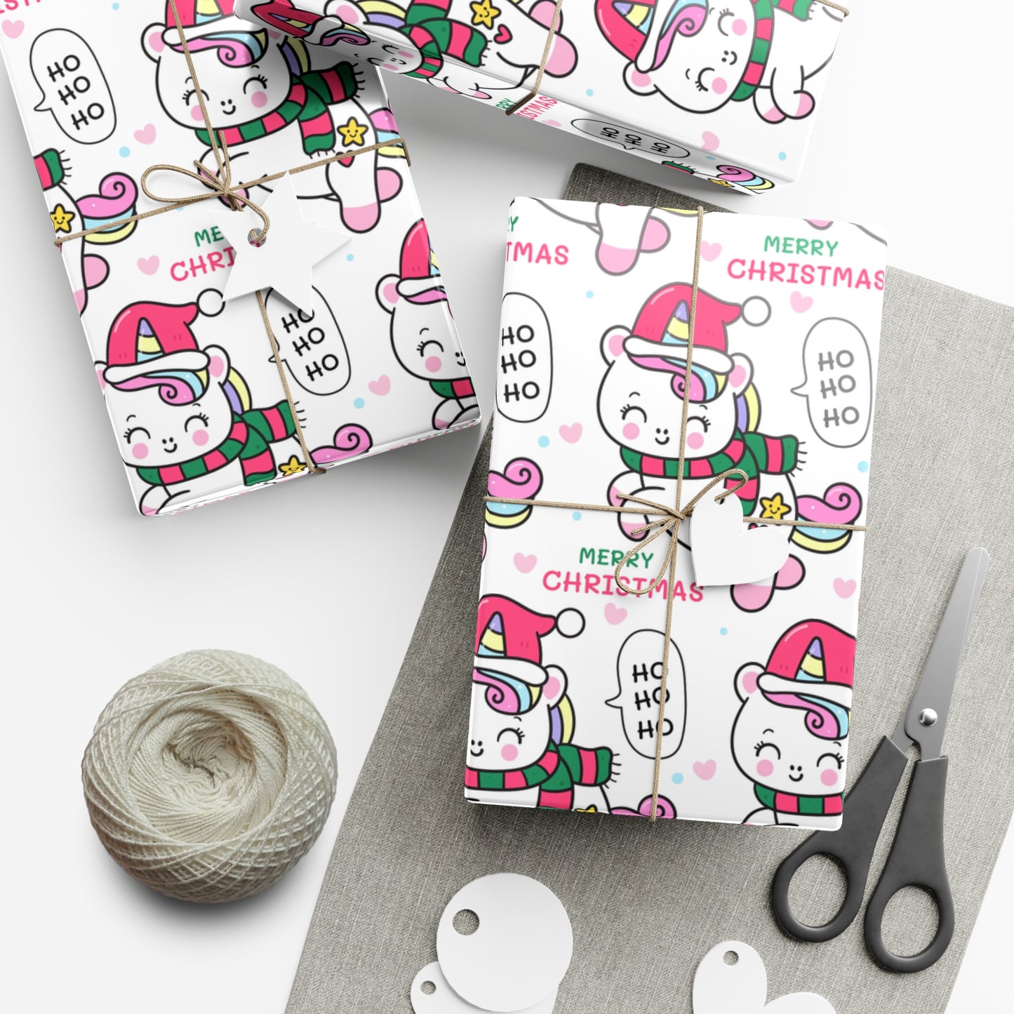 Wrapping Paper - Merry Christmas Gift Wrap Paper with Santa Unicorn Design