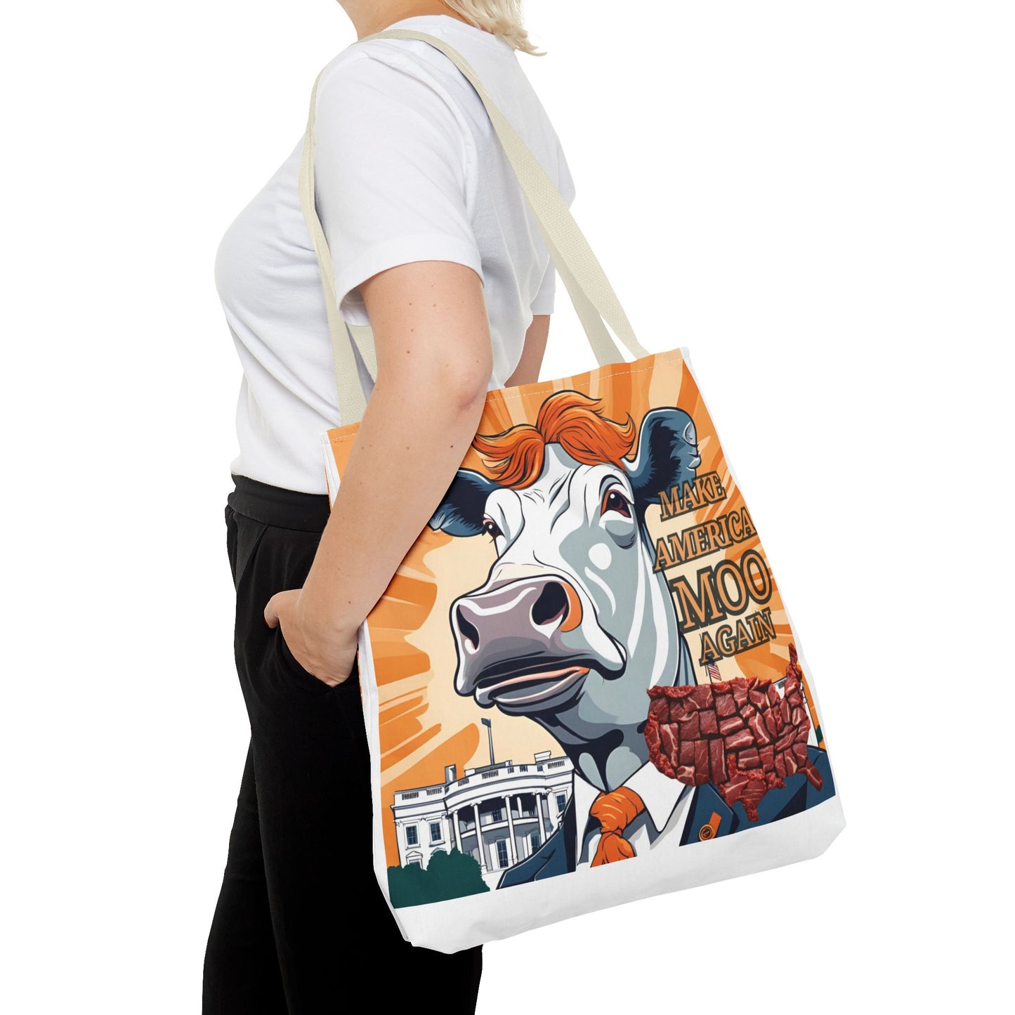 Make America Moo Again Tote Bag - Fun Cow Graphic for BBQ Lovers