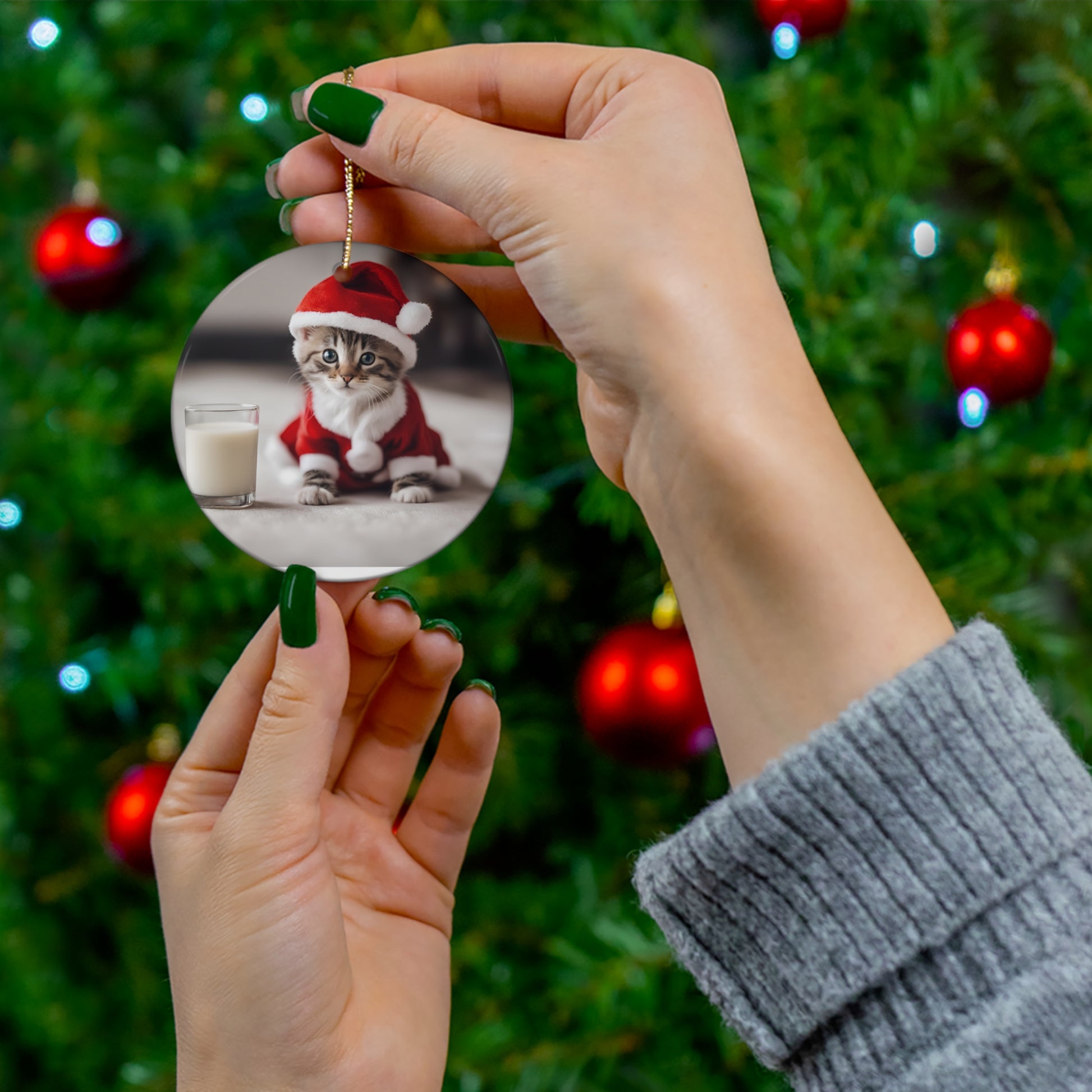 Santa Kitten Christmas Ornament