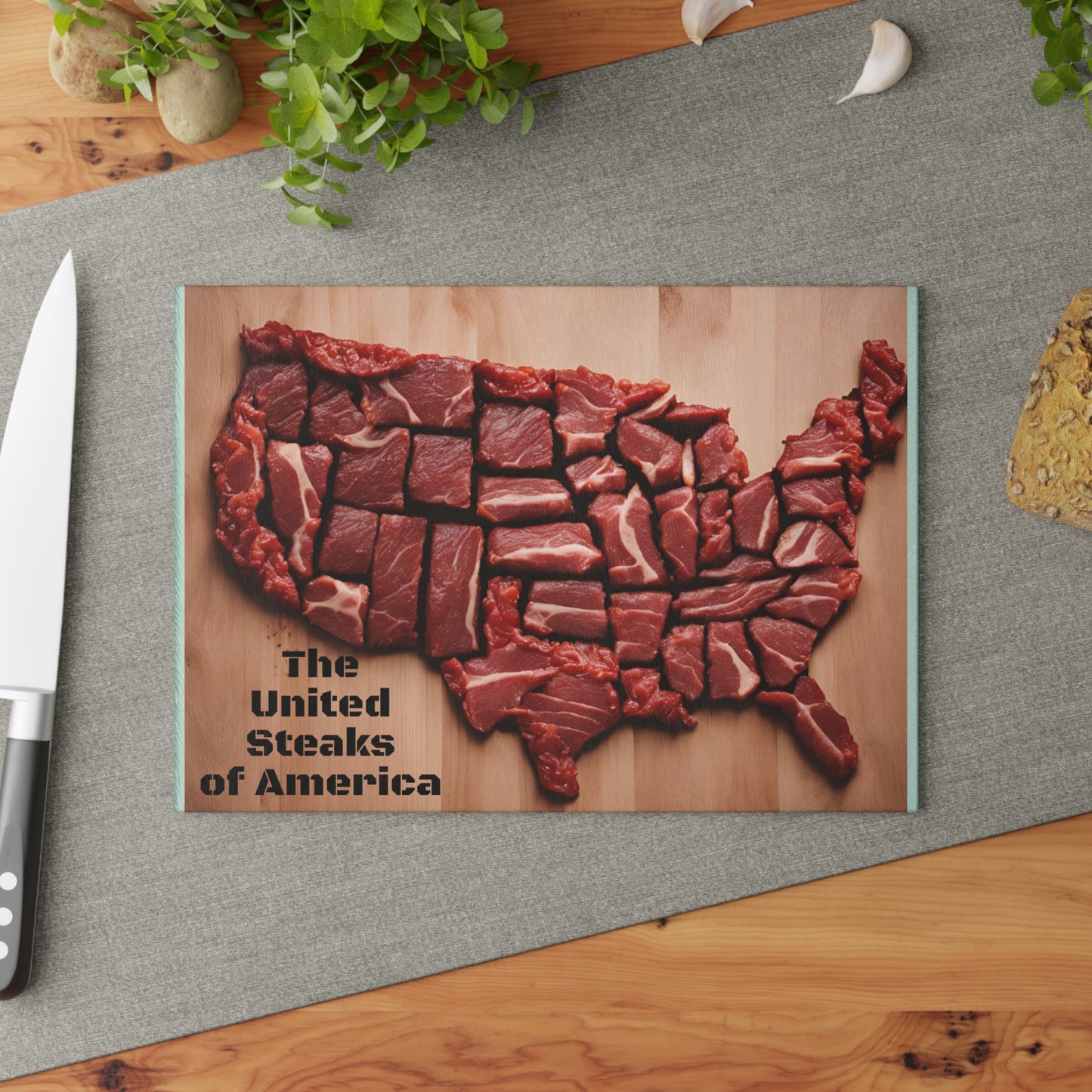 United Steaks of America Glass Cutting Board - Fun Culinary Gift for Meat Lovers