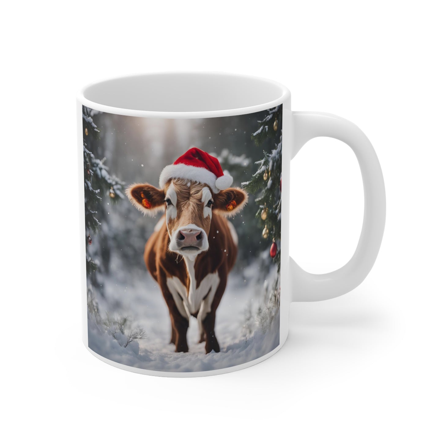 Festive Cow Christmas Mug - 11oz Holiday Cup