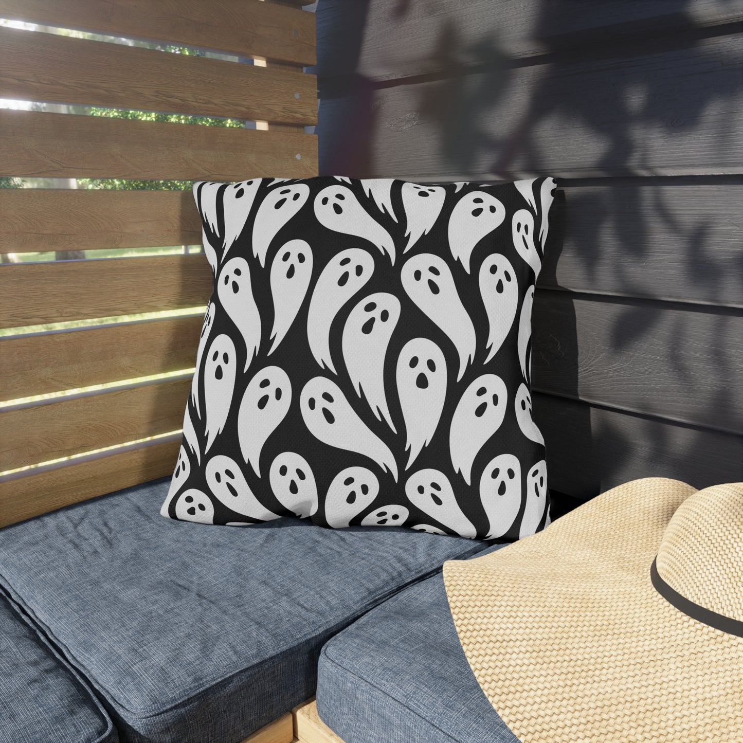 Spooky Ghost Outdoor Pillow, Halloween Decor, Patio Cushion, Seasonal Throw Pillow, Fall Outdoor Accessories, Haunted House Decor