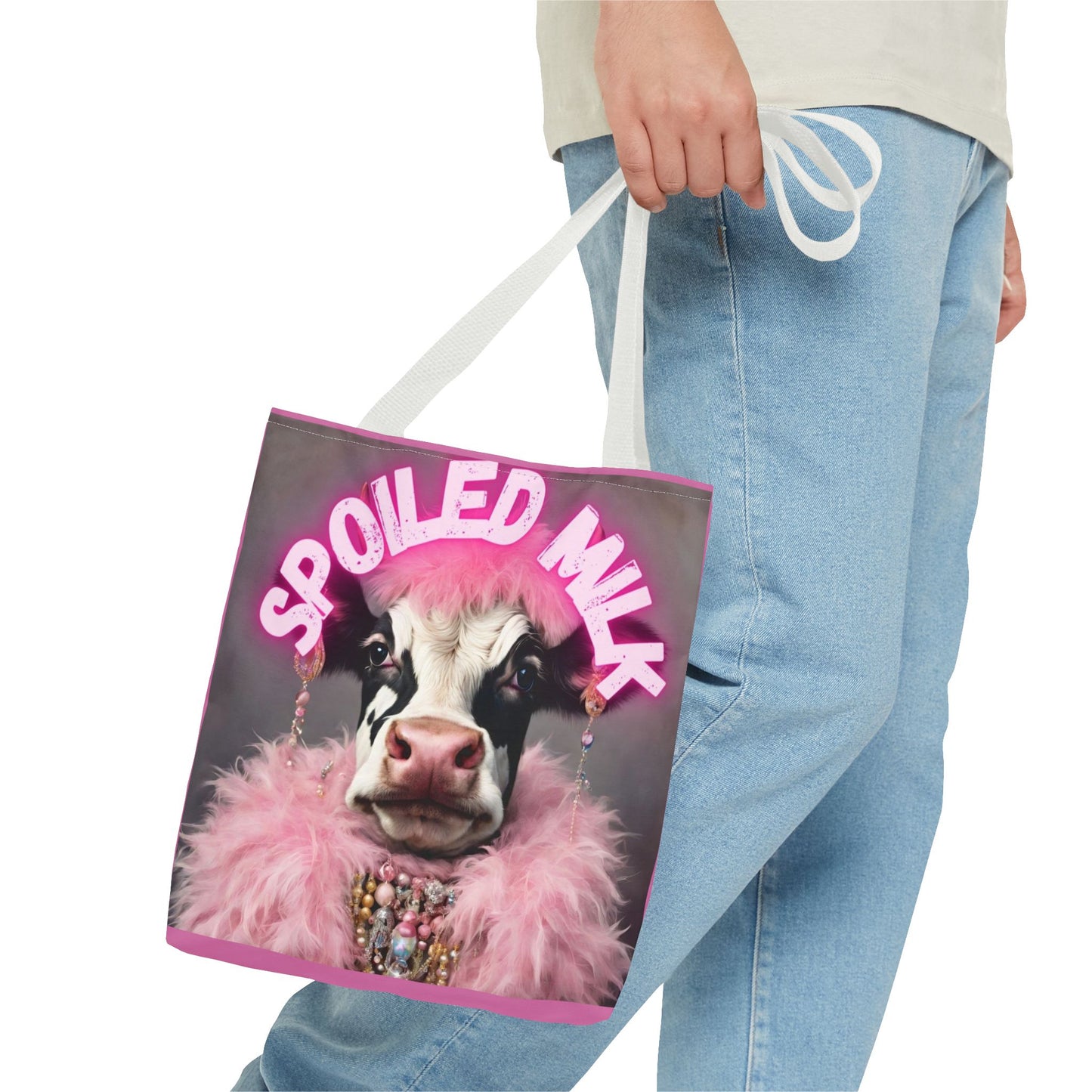 Spoiled Milk Funny Cow Tote Bag - Cute Animal Grocery Bag, Farmhouse Reusable Handbag, Printed Canvas Shopping Tote,