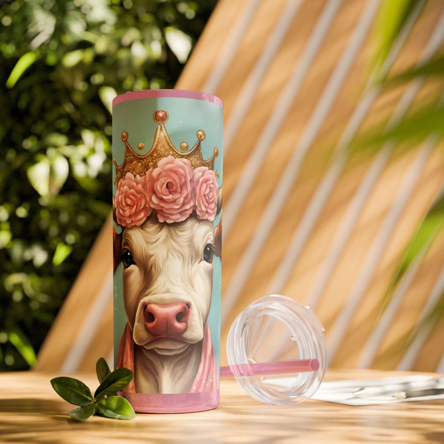 Princess Moo Skinny Tumbler with Straw, 20oz.