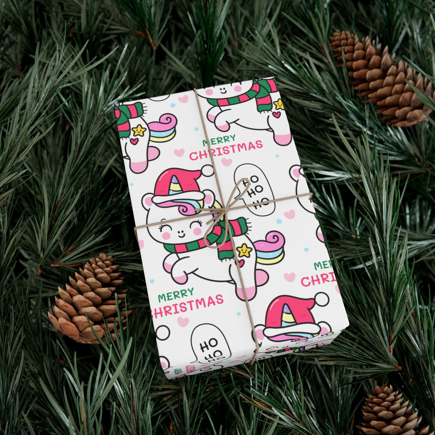 Wrapping Paper - Merry Christmas Gift Wrap Paper with Santa Unicorn Design