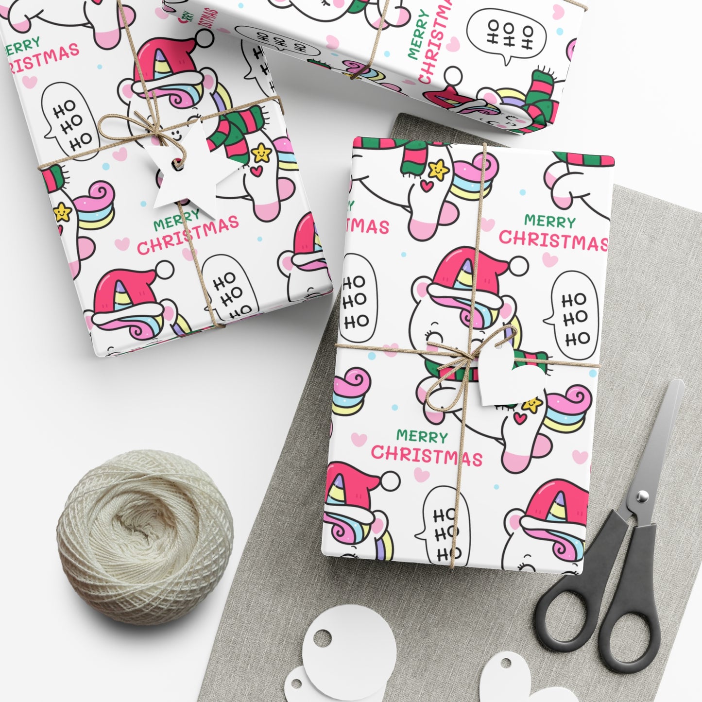 Wrapping Paper - Merry Christmas Gift Wrap Paper with Santa Unicorn Design