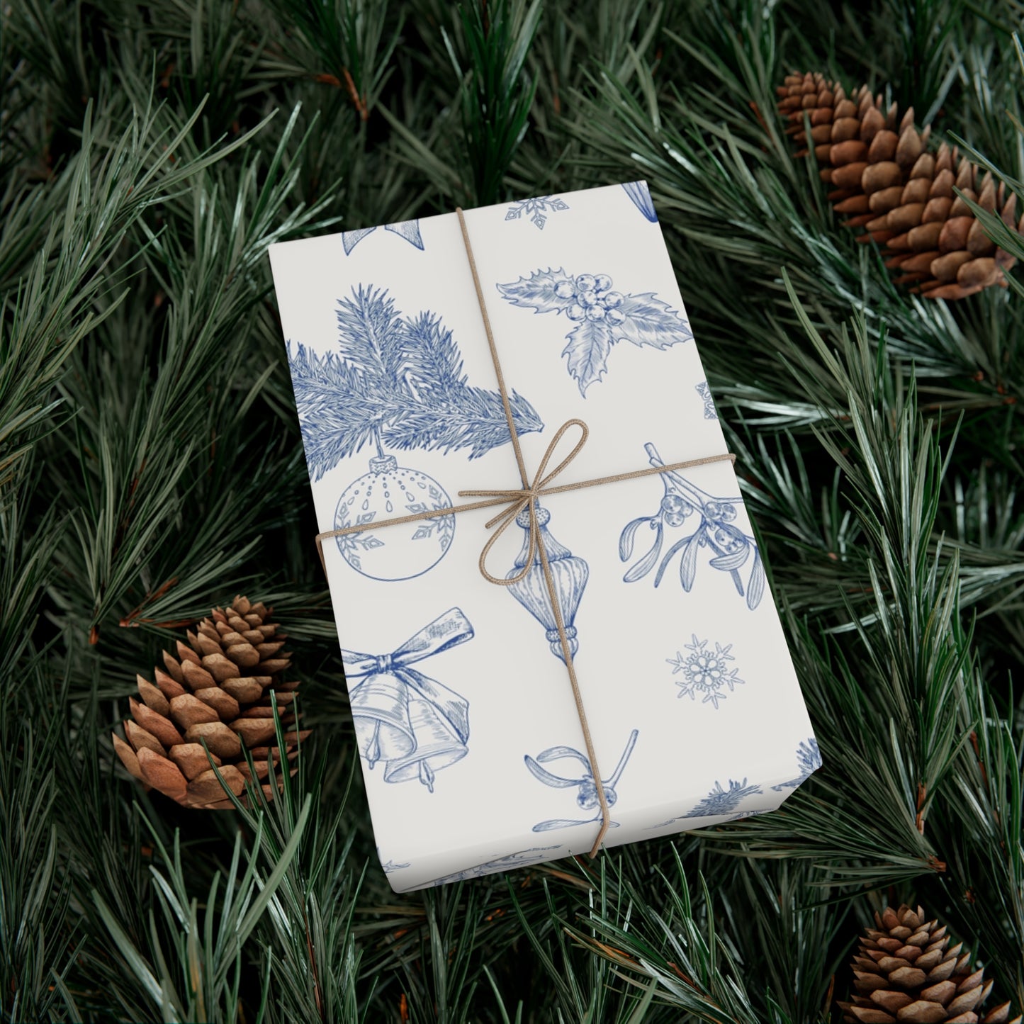 Elegant Winter Gift Wrap Paper – Blue Botanical Design for Holiday Gifting