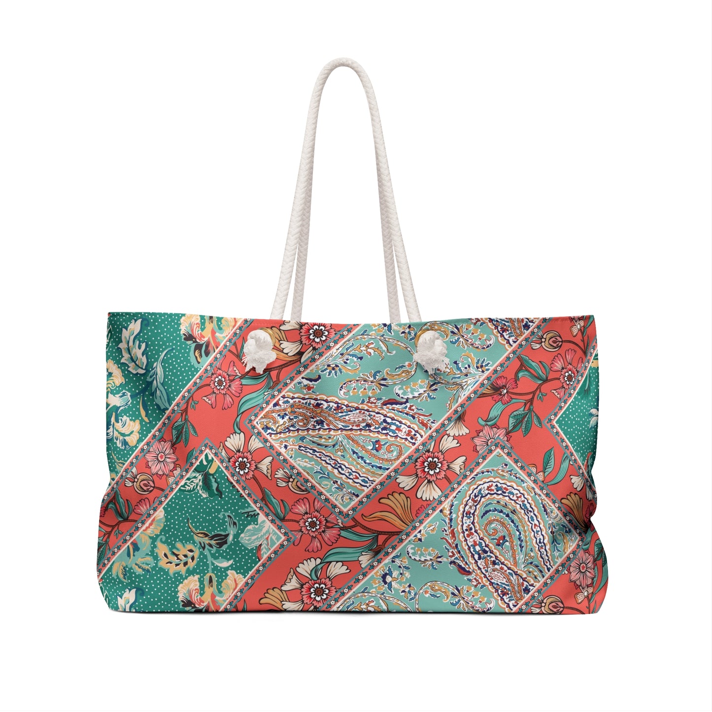 Bohemian Weekender Bag - Travel Tote, Beach Bag, Floral Print, Summer Vacation, Gift Idea for Her - aMOOsing Designs