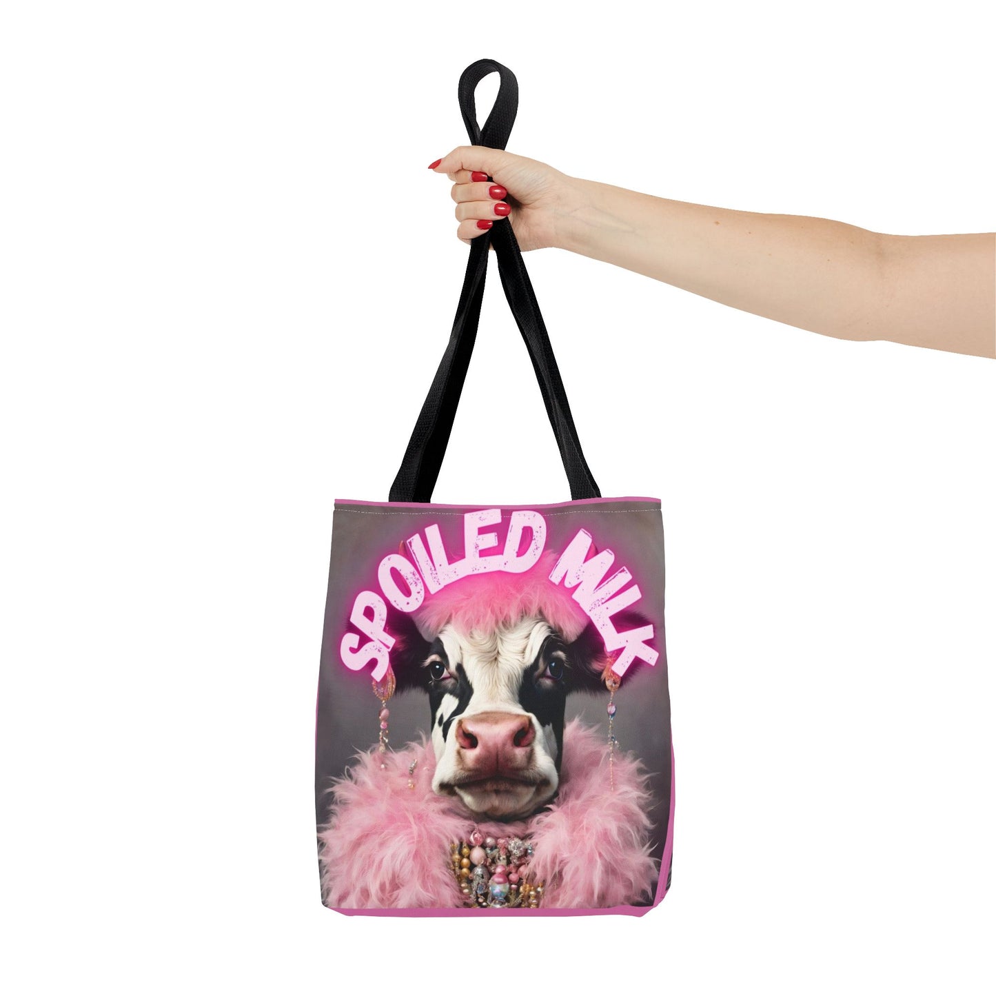 Spoiled Milk Funny Cow Tote Bag - Cute Animal Grocery Bag, Farmhouse Reusable Handbag, Printed Canvas Shopping Tote,