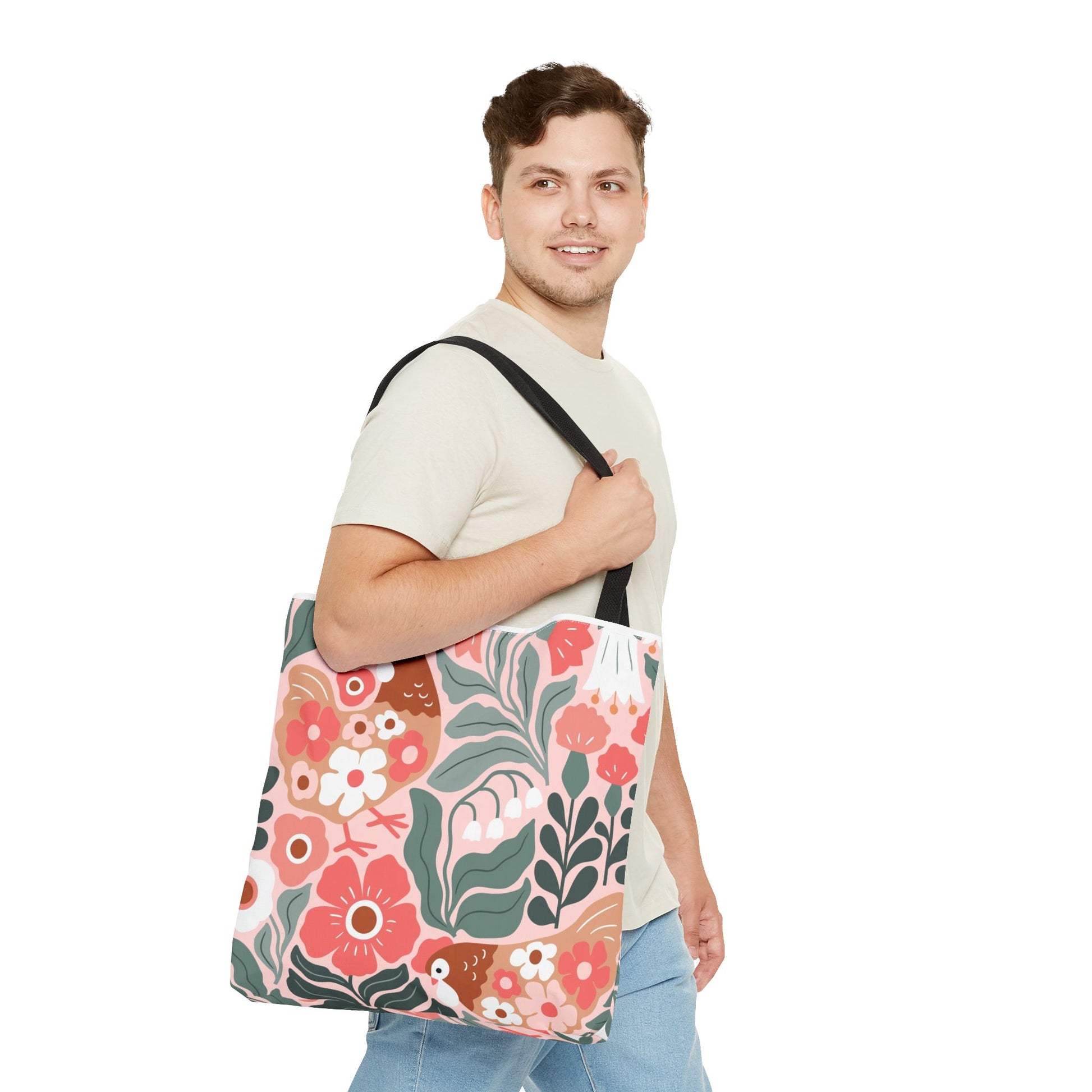 Floral Bird Tote Bag - Stylish Carryall for Spring, Gift for Bird Lovers, Shopping Bag, Floral Print Beach Bag - aMOOsing Designs