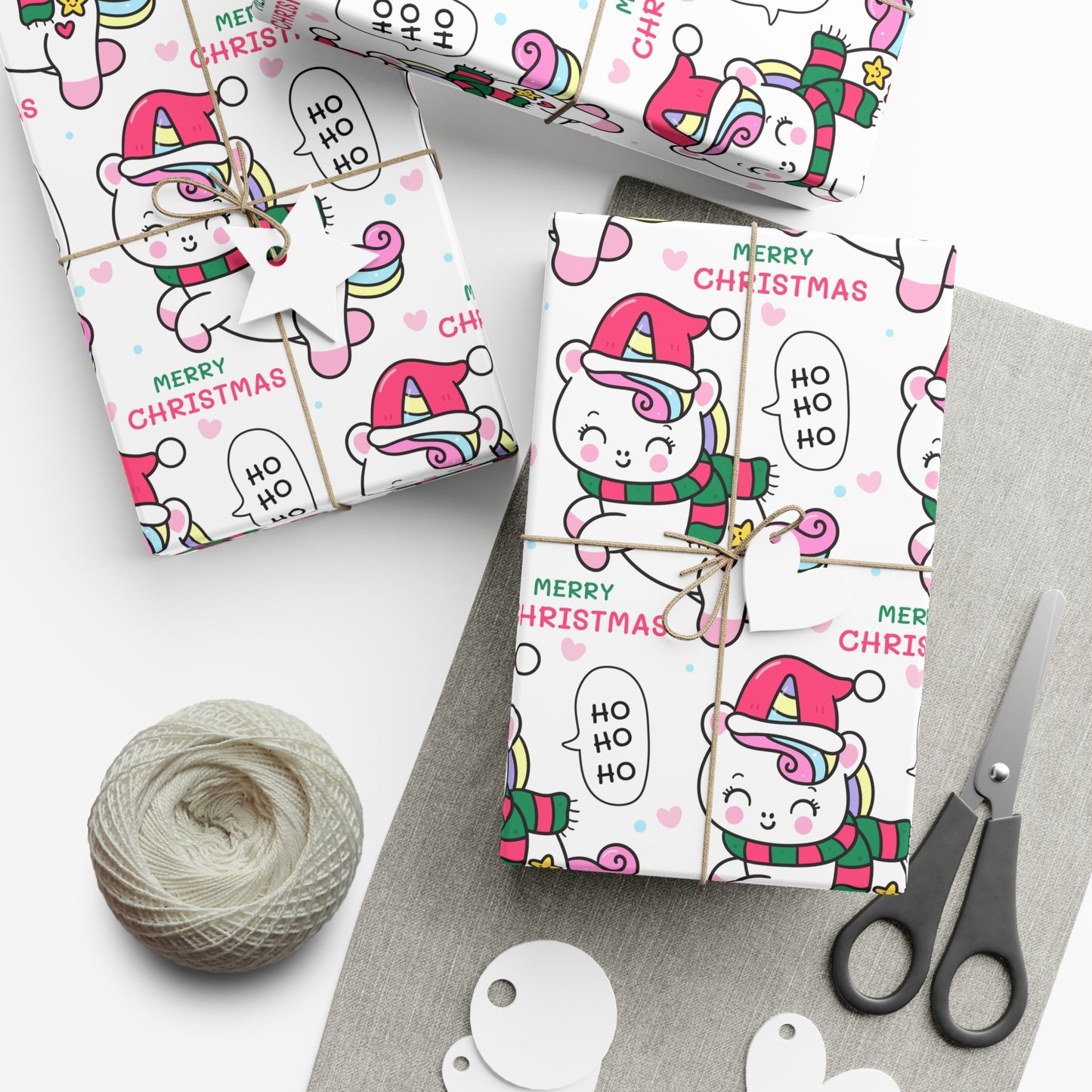 Wrapping Paper - Merry Christmas Gift Wrap Paper with Santa Unicorn Design