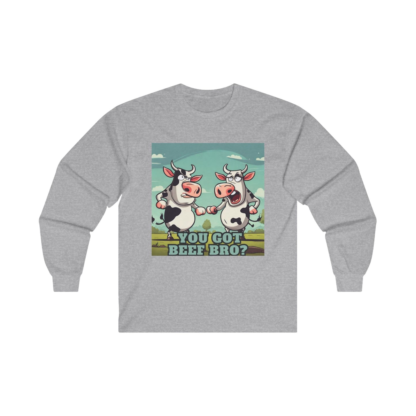 Grey long sleeve shirt with funny cows front
