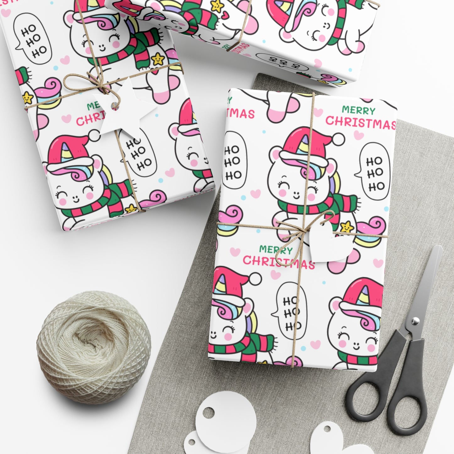 Wrapping Paper - Merry Christmas Gift Wrap Paper with Santa Unicorn Design