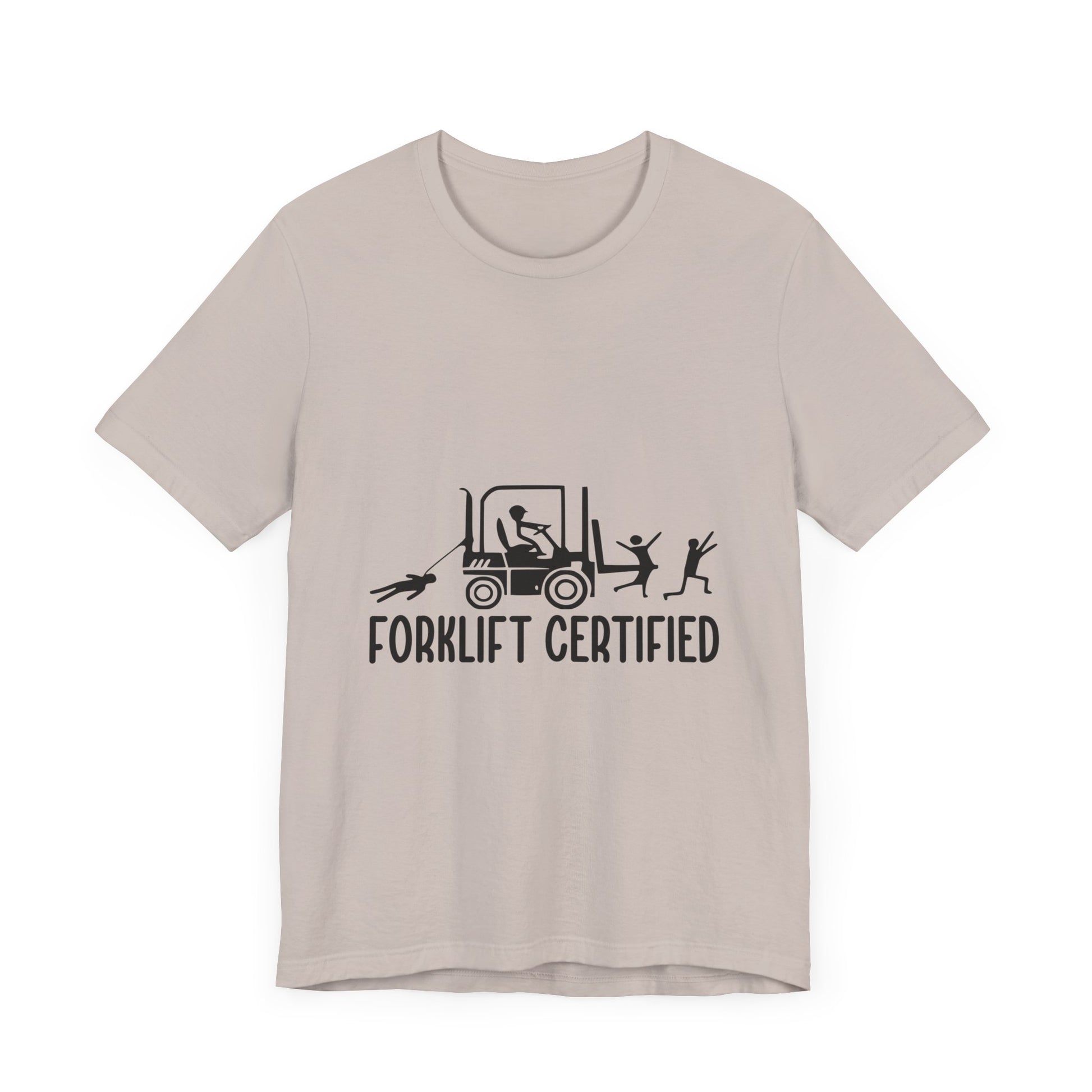 Forklift Certified Unisex Jersey Tee - Fun Work Shirt for Heavy Equipment Operators - aMOOsing Designs