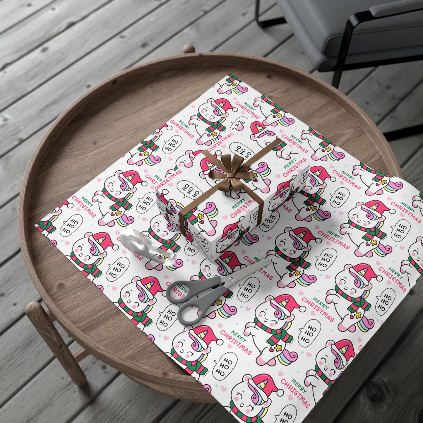 Wrapping Paper - Merry Christmas Gift Wrap Paper with Santa Unicorn Design