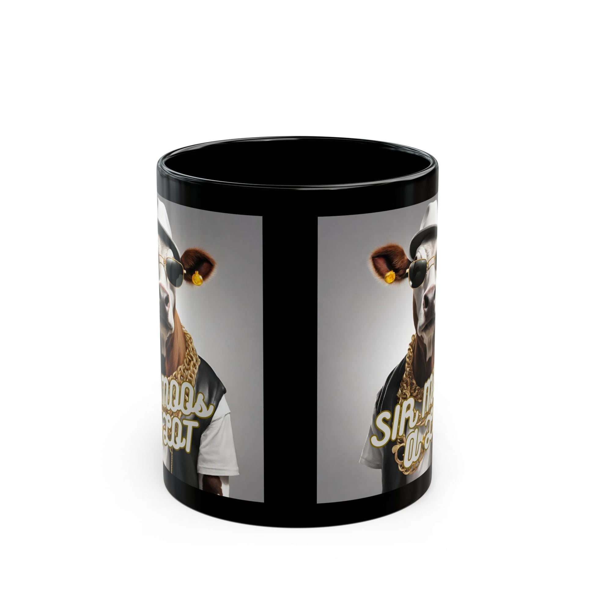 Black Coffee mug with cow dressed as hip hop artist