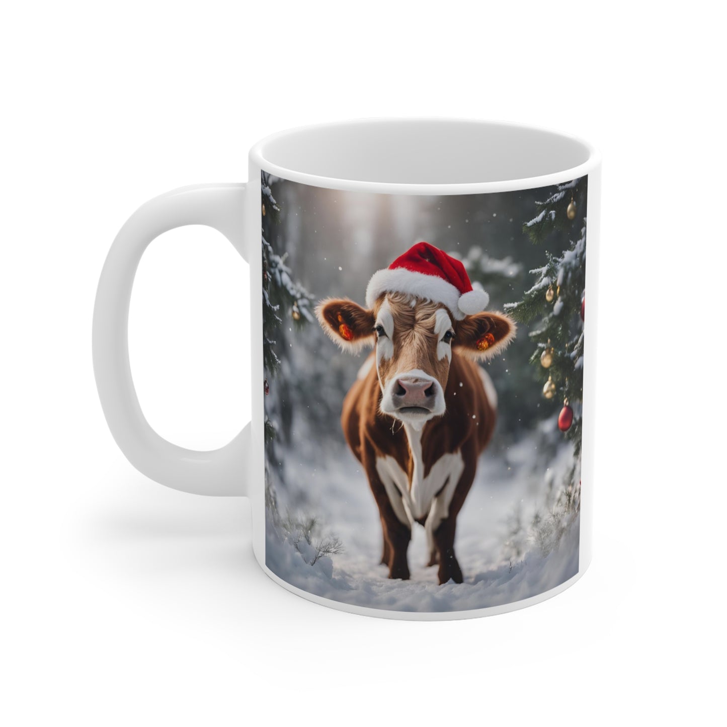 Festive Cow Christmas Mug - 11oz Holiday Cup