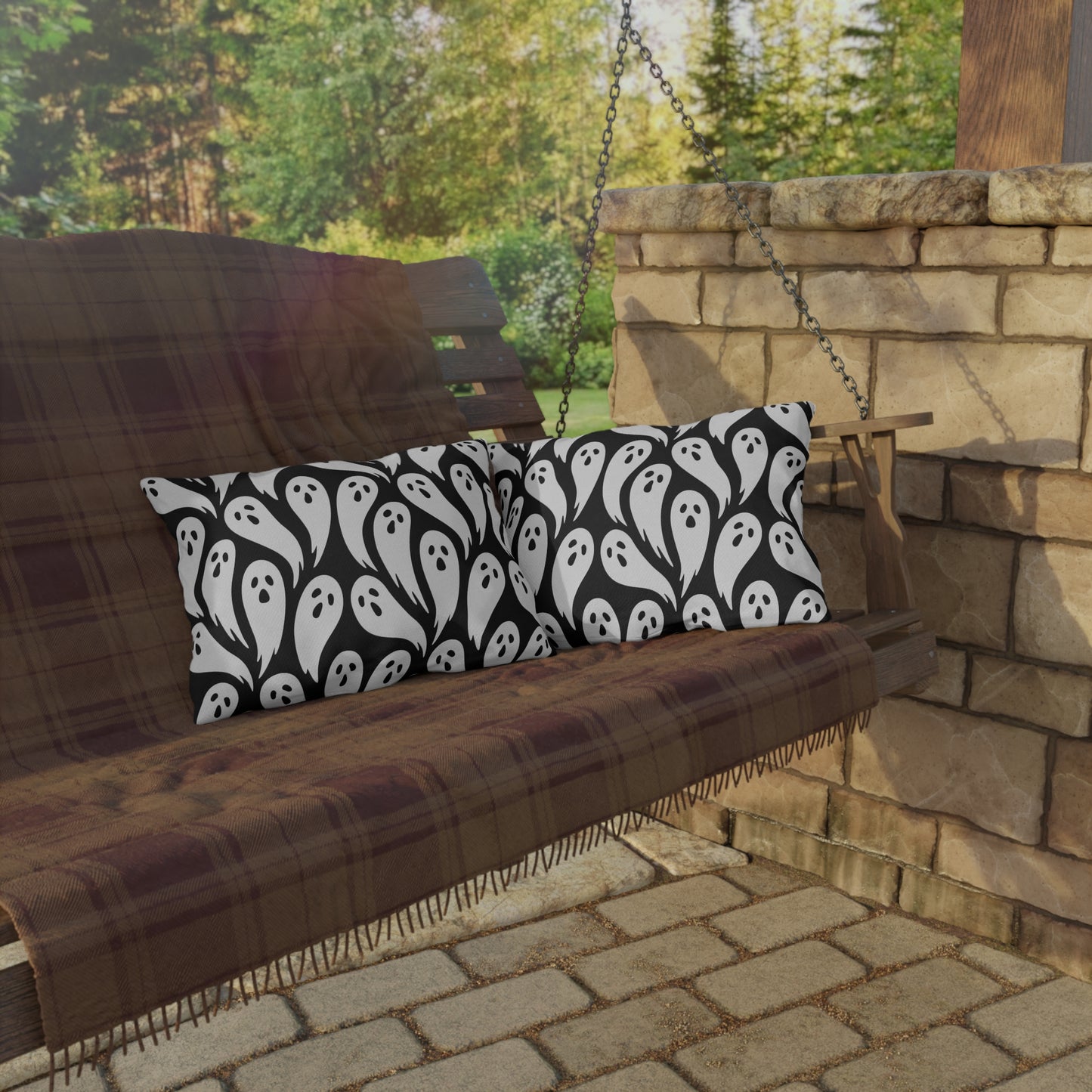 Spooky Ghost Outdoor Pillow, Halloween Decor, Patio Cushion, Seasonal Throw Pillow, Fall Outdoor Accessories, Haunted House Decor