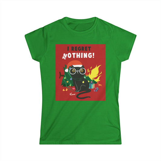 Funny Cat Christmas Tee, Holiday Gift Womens Tee, I Regret Nothing Shirt, Cute Cat Lover T-shirt, Festive Apparel