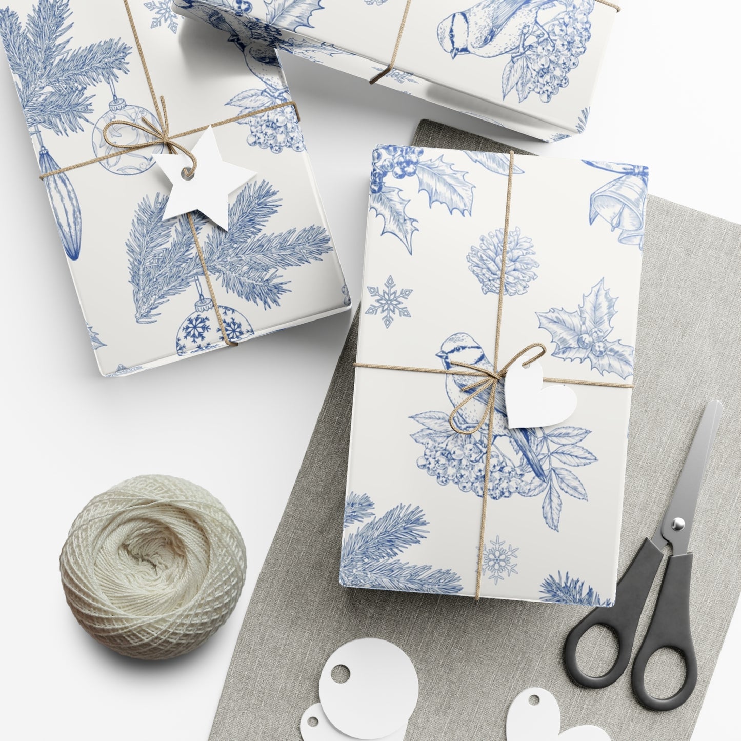 Elegant Winter Gift Wrap Paper – Blue Botanical Design for Holiday Gifting