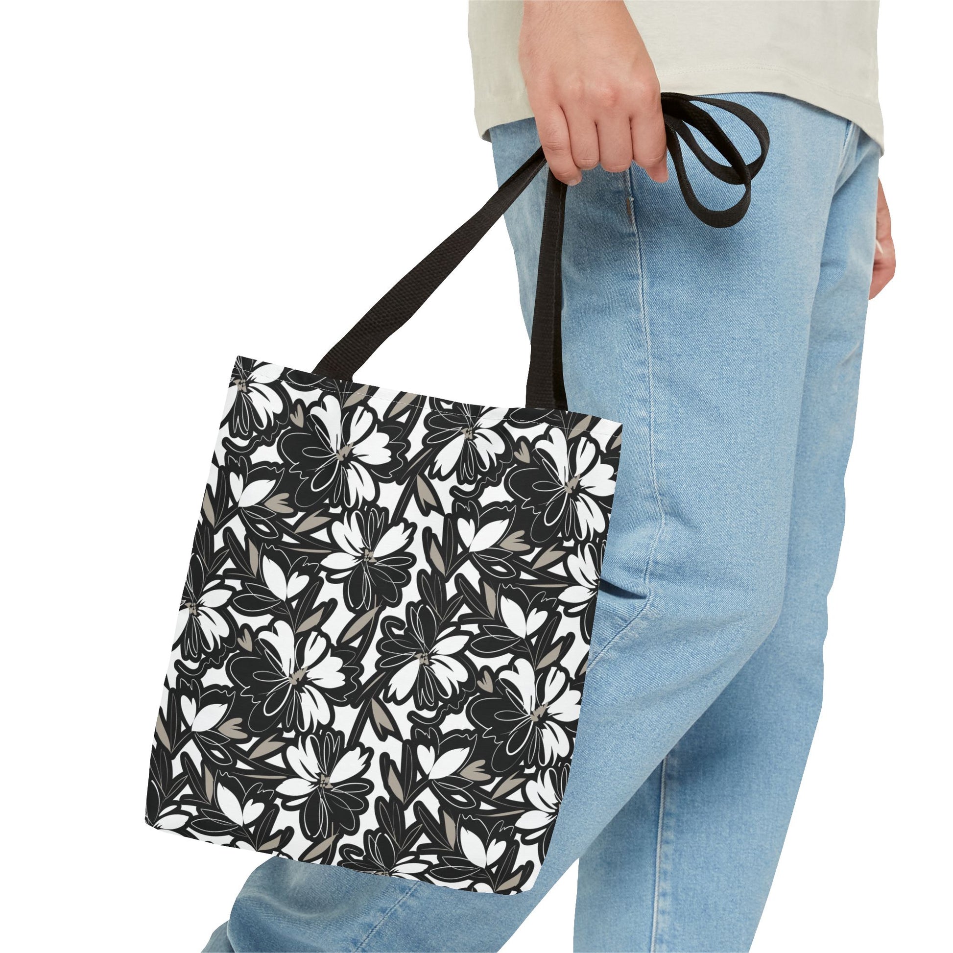 Chic Floral Tote Bag, Black and White Floral Print, Stylish Shopping Tote, Eco-Friendly Carryall, Perfect Gift for Her, Everyday Use - aMOOsing Designs