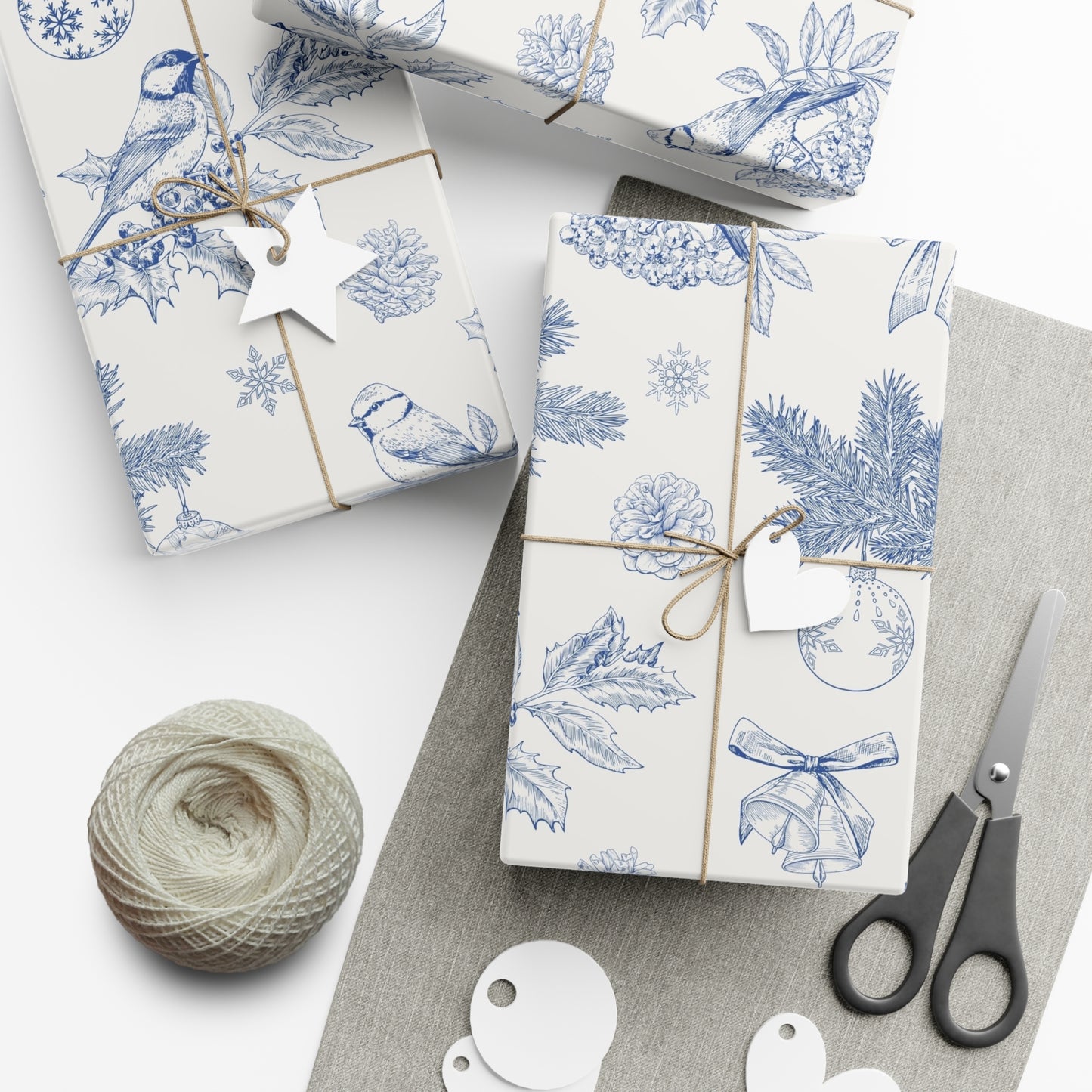 Elegant Winter Gift Wrap Paper – Blue Botanical Design for Holiday Gifting