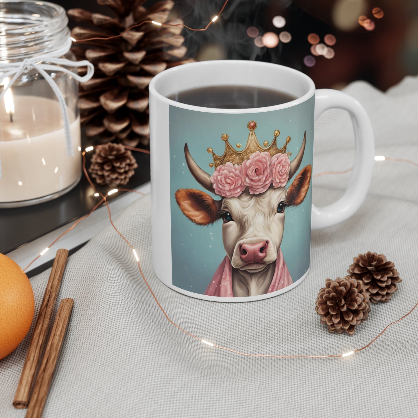 Charming Cow Princess Mug - 11oz Coffee Cup for Animal Lovers