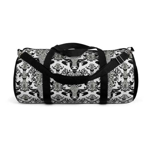 "daMOOsk"- Cow Damask Pattern- Duffel Bag - aMOOsing Designs