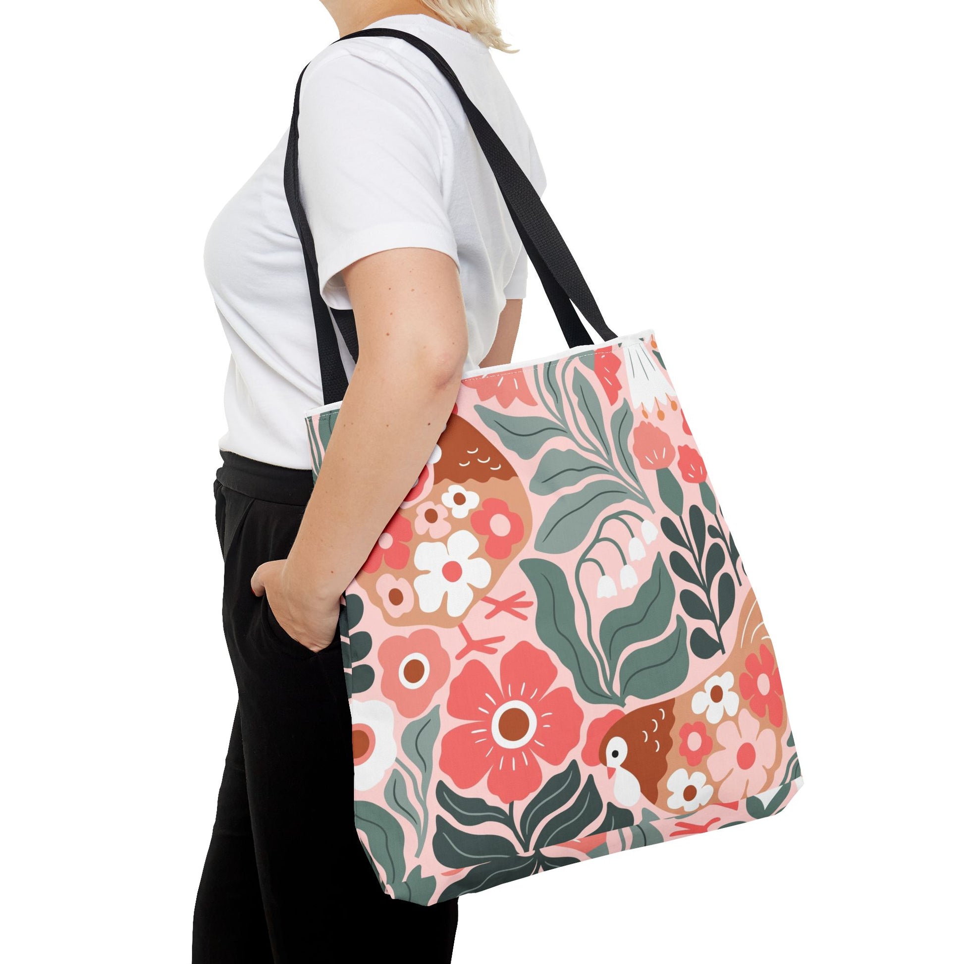 Floral Bird Tote Bag - Stylish Carryall for Spring, Gift for Bird Lovers, Shopping Bag, Floral Print Beach Bag - aMOOsing Designs