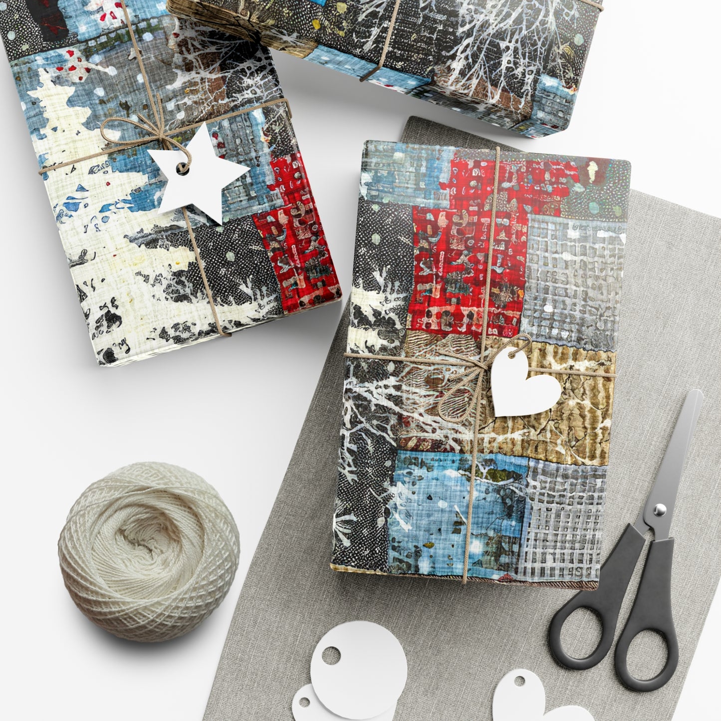 Cozy Quilted Patterned Winter Gift Wrap Papers, Holiday Wrapping Paper, Christmas Present Wrap, Rustic Style Gift Wrapping, Seasonal Decor