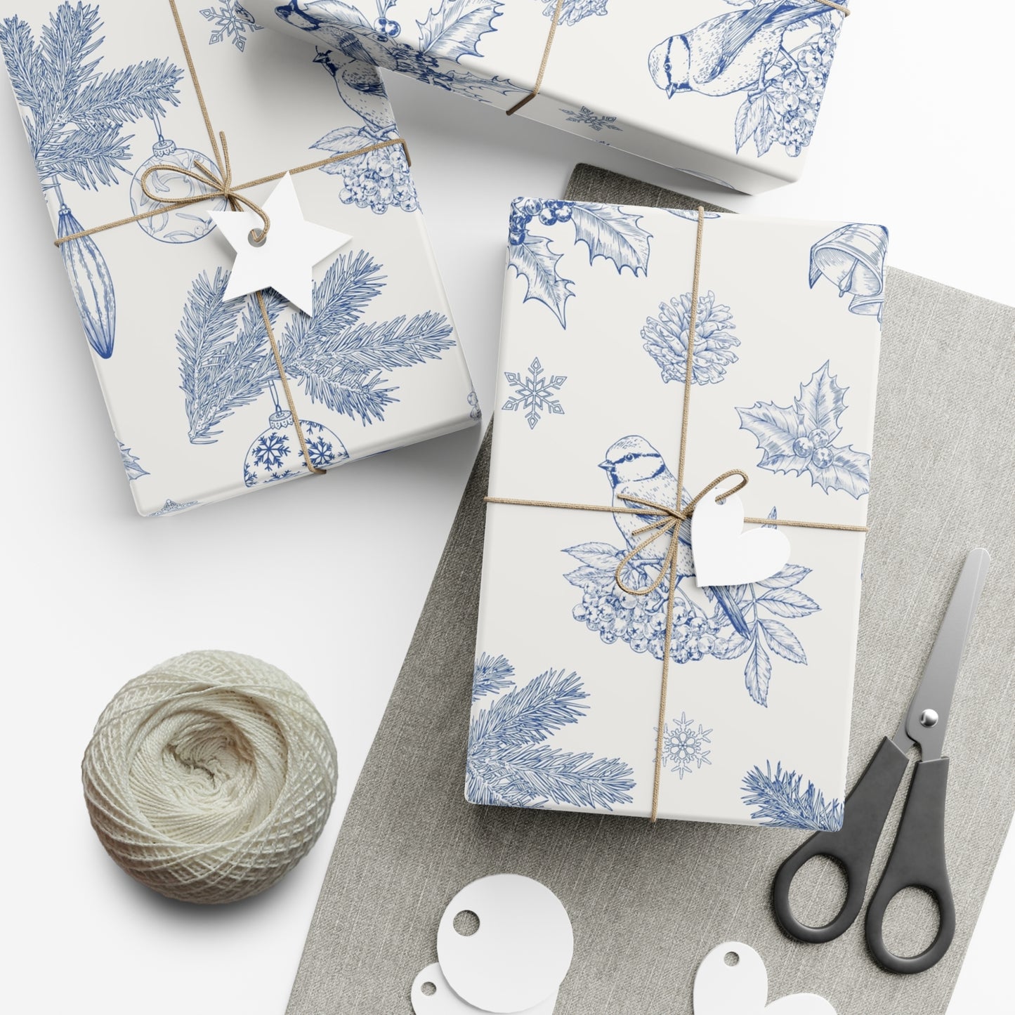 Elegant Winter Gift Wrap Paper – Blue Botanical Design for Holiday Gifting