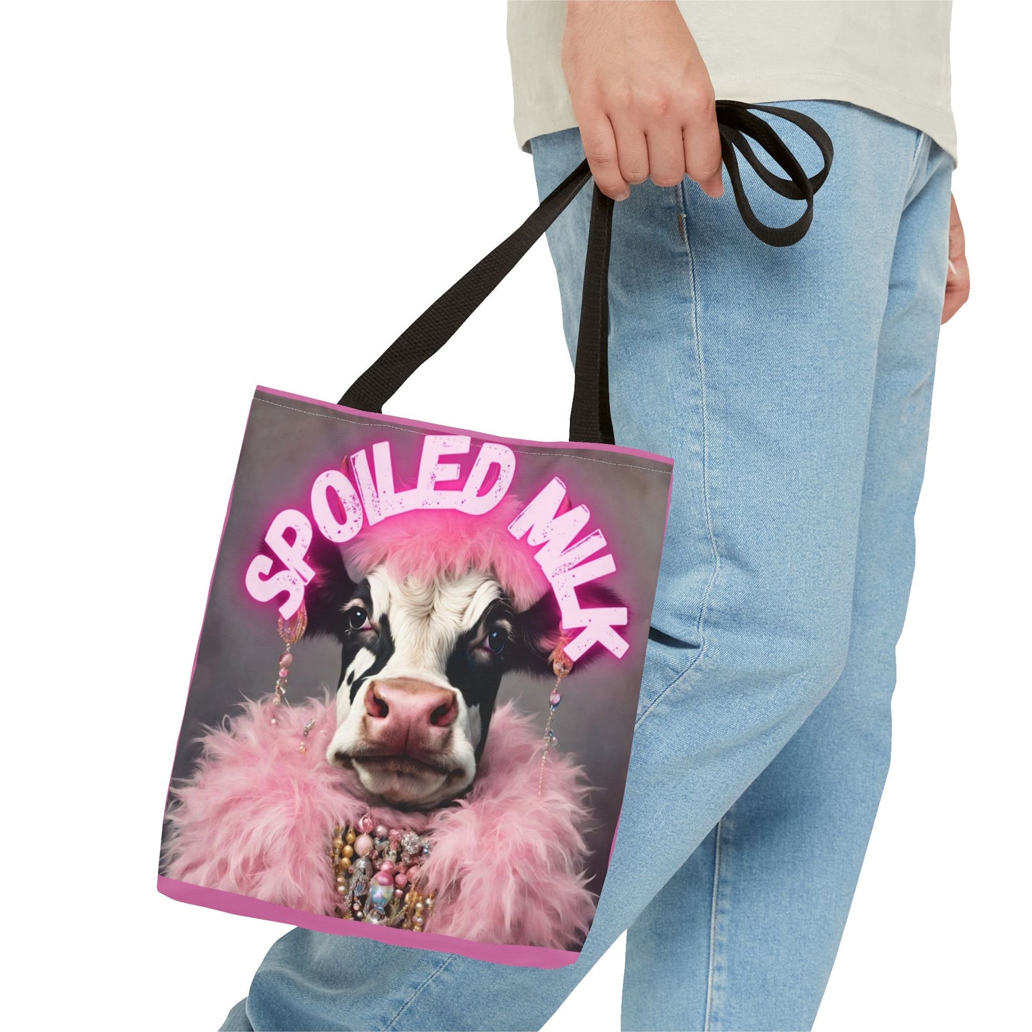 Spoiled Milk Funny Cow Tote Bag - Cute Animal Grocery Bag, Farmhouse Reusable Handbag, Printed Canvas Shopping Tote,