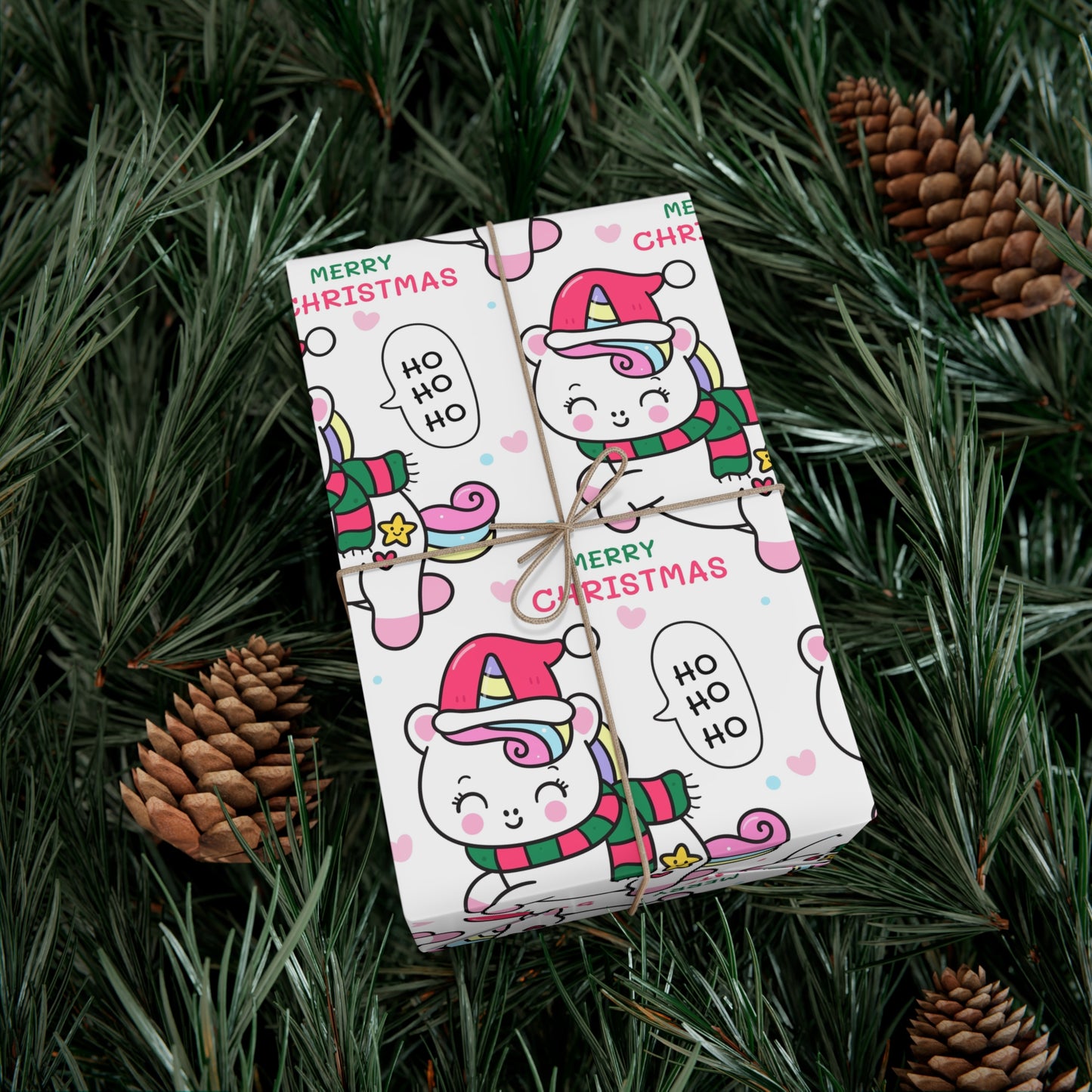 Wrapping Paper - Merry Christmas Gift Wrap Paper with Santa Unicorn Design