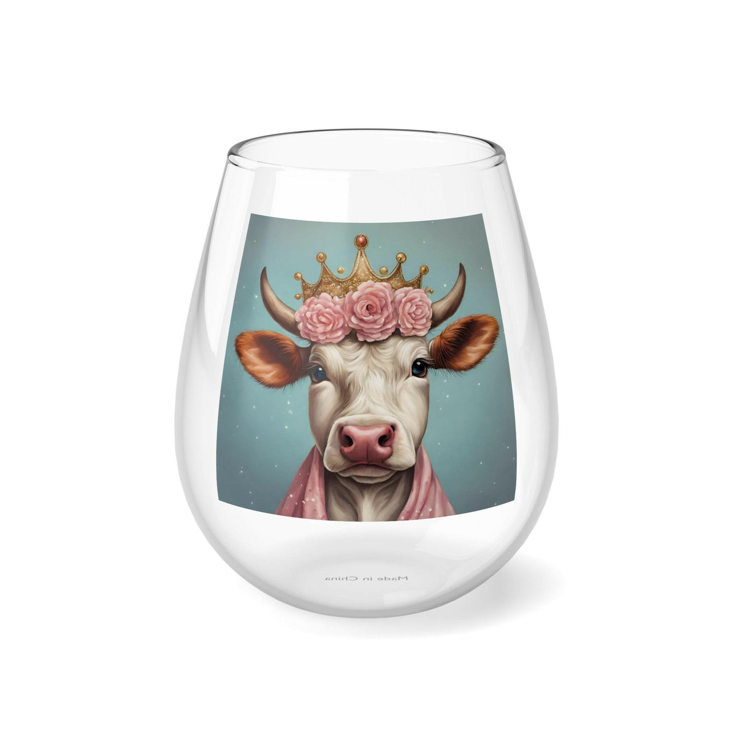 Princess Moo- Stemless Wine Glass, 11.75oz.