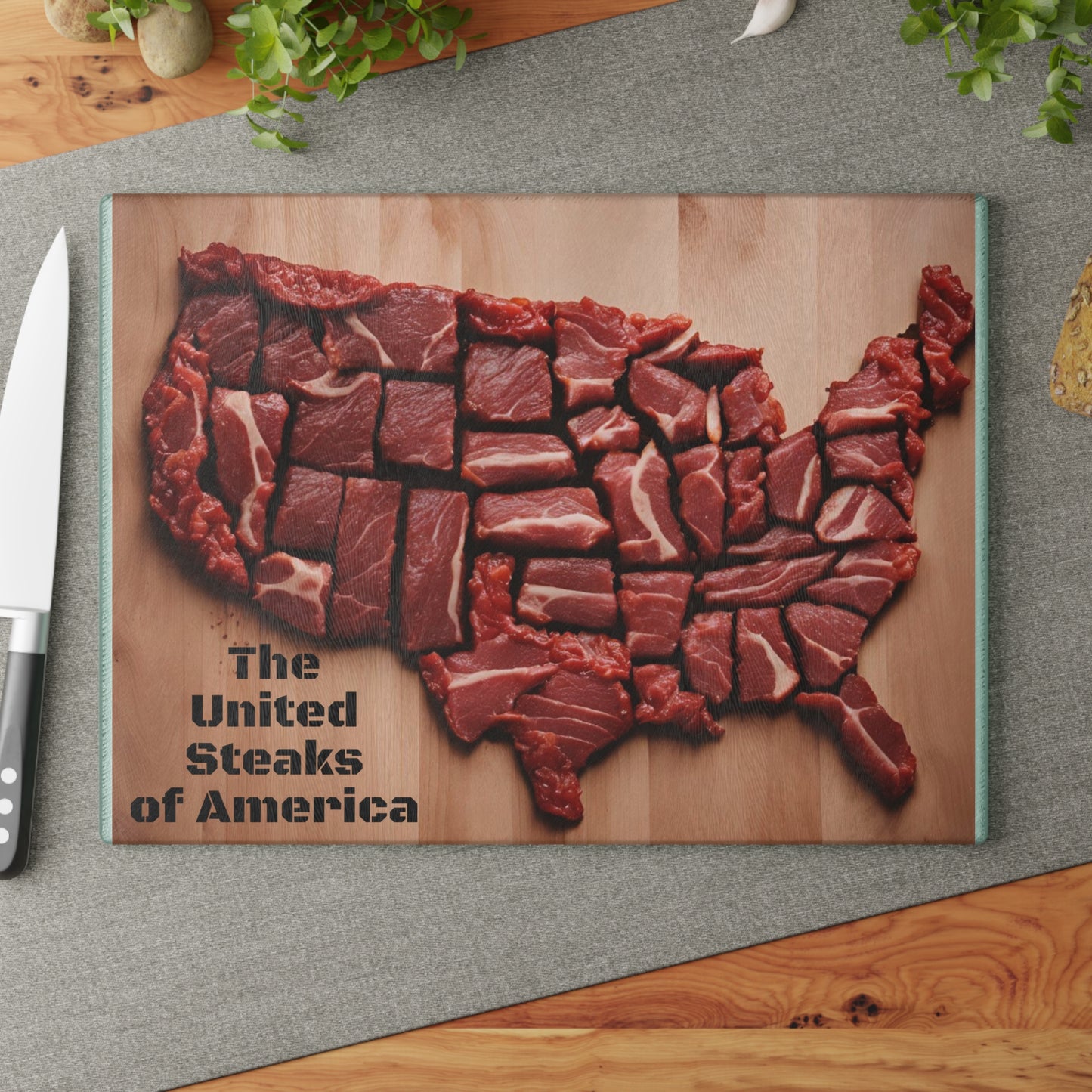 United Steaks of America Glass Cutting Board - Fun Culinary Gift for Meat Lovers