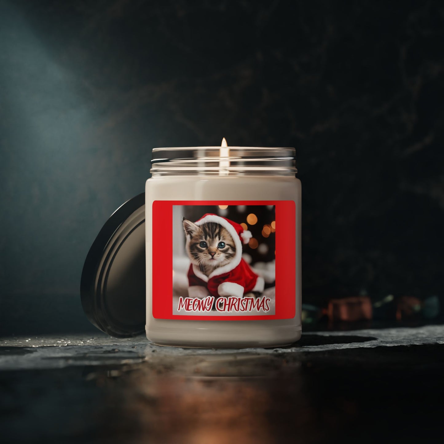 Meowy Christmas Scented Soy Candle - 9oz - Festive Cat Decor for Holiday Gifts