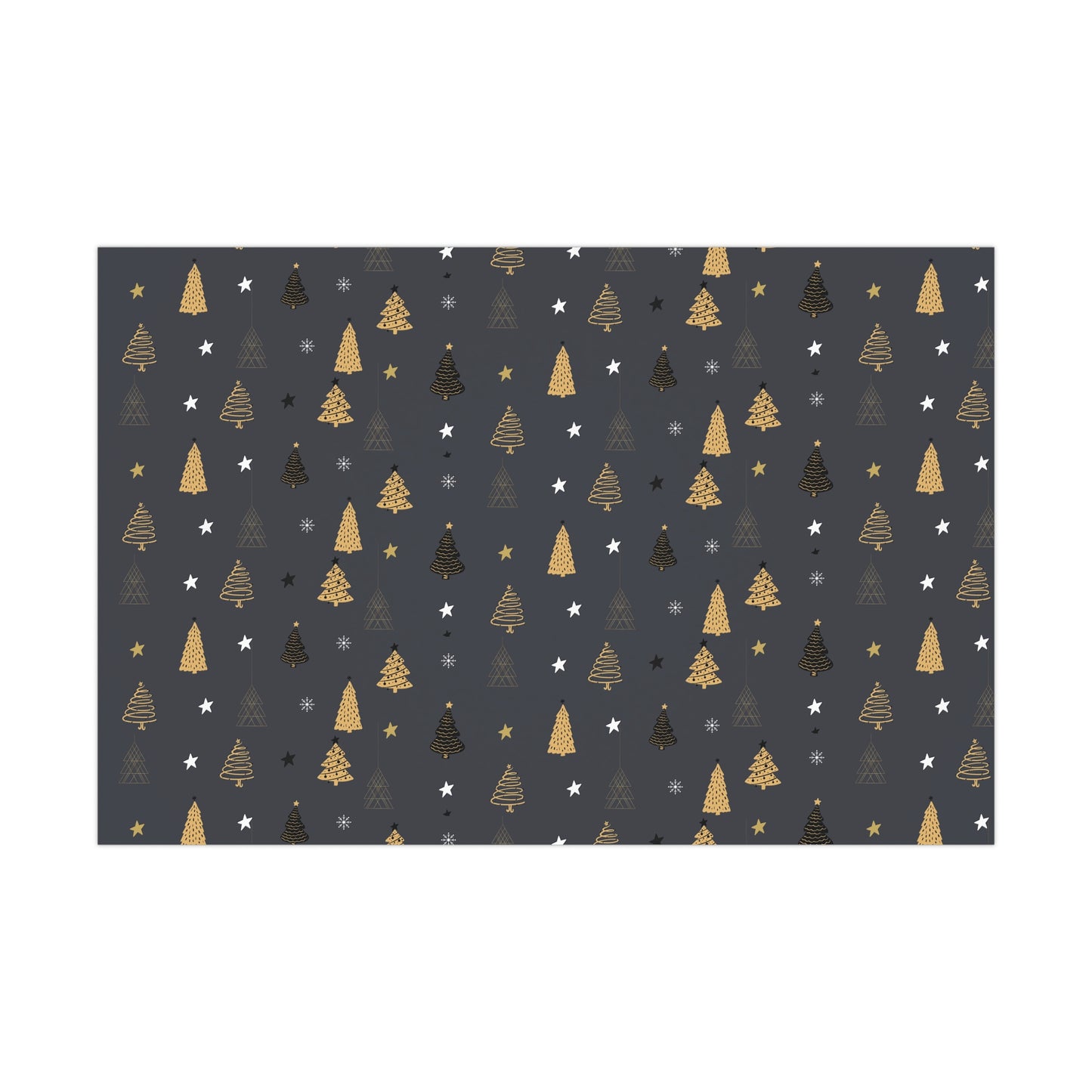 Elegant Black & Gold Holiday Gift Wrap Paper - Christmas Tree & Star Design