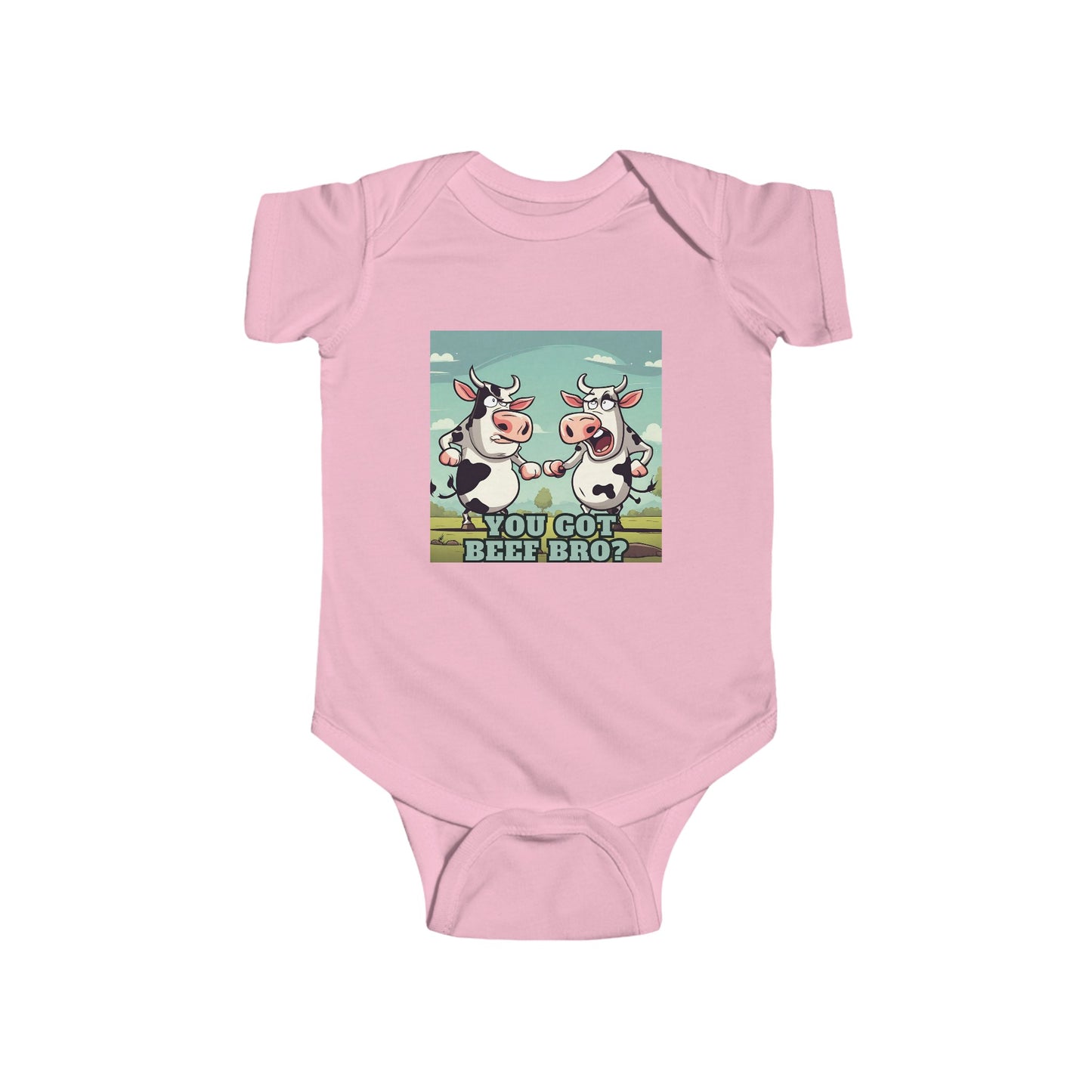 Pink Baby onesie with funny cows
