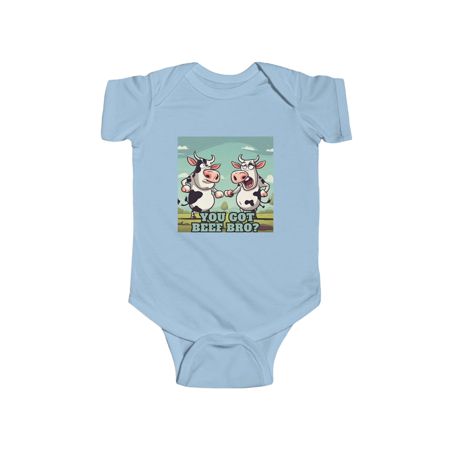 Blue Baby onesie with funny cows