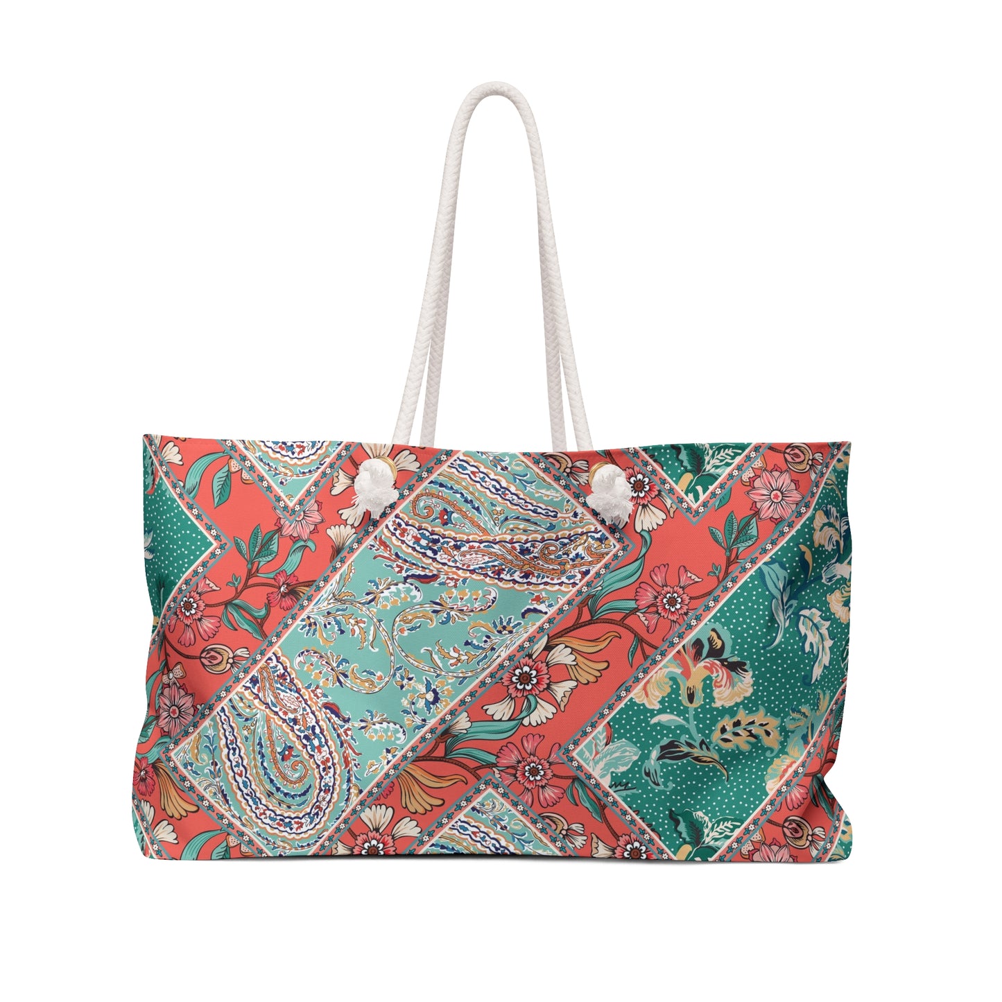 Bohemian Weekender Bag - Travel Tote, Beach Bag, Floral Print, Summer Vacation, Gift Idea for Her - aMOOsing Designs