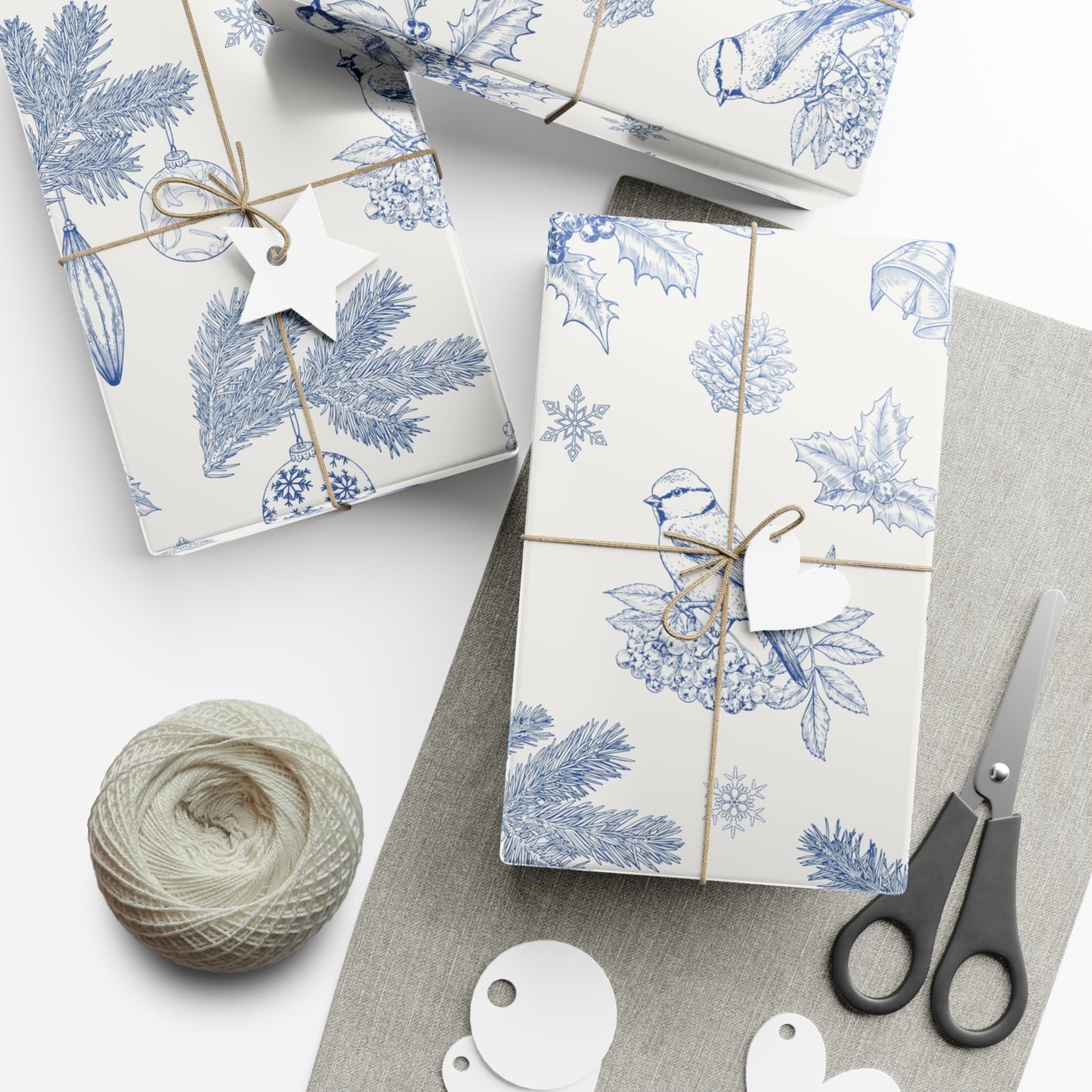 Elegant Winter Gift Wrap Paper – Blue Botanical Design for Holiday Gifting