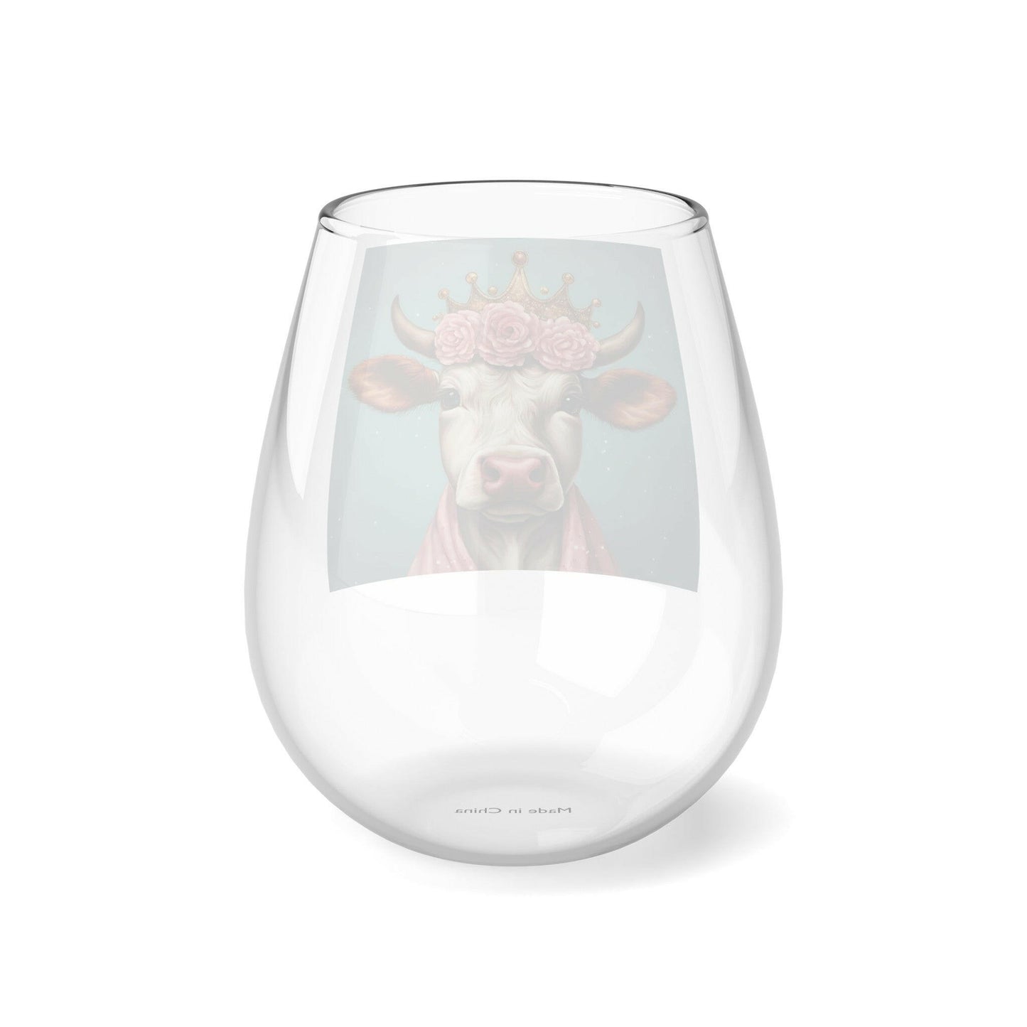 Princess Moo- Stemless Wine Glass, 11.75oz.