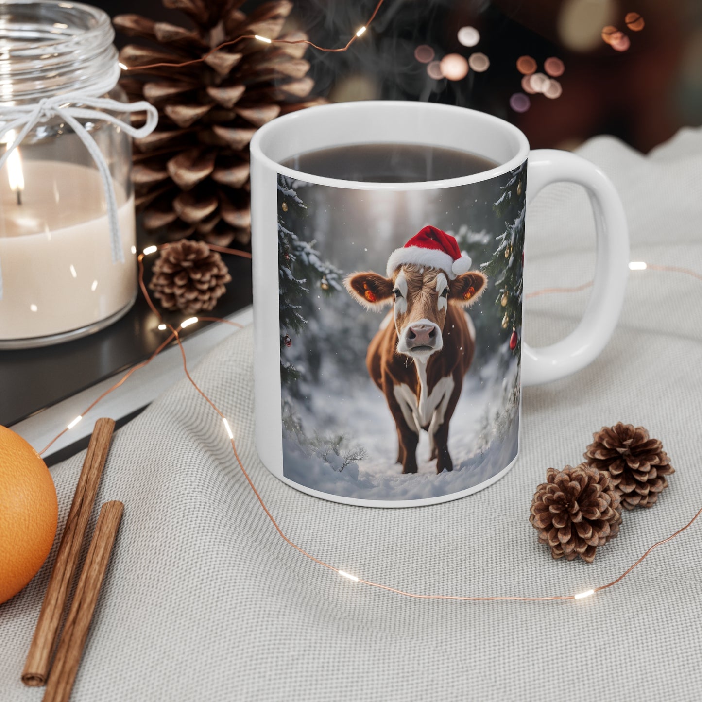 Festive Cow Christmas Mug - 11oz Holiday Cup