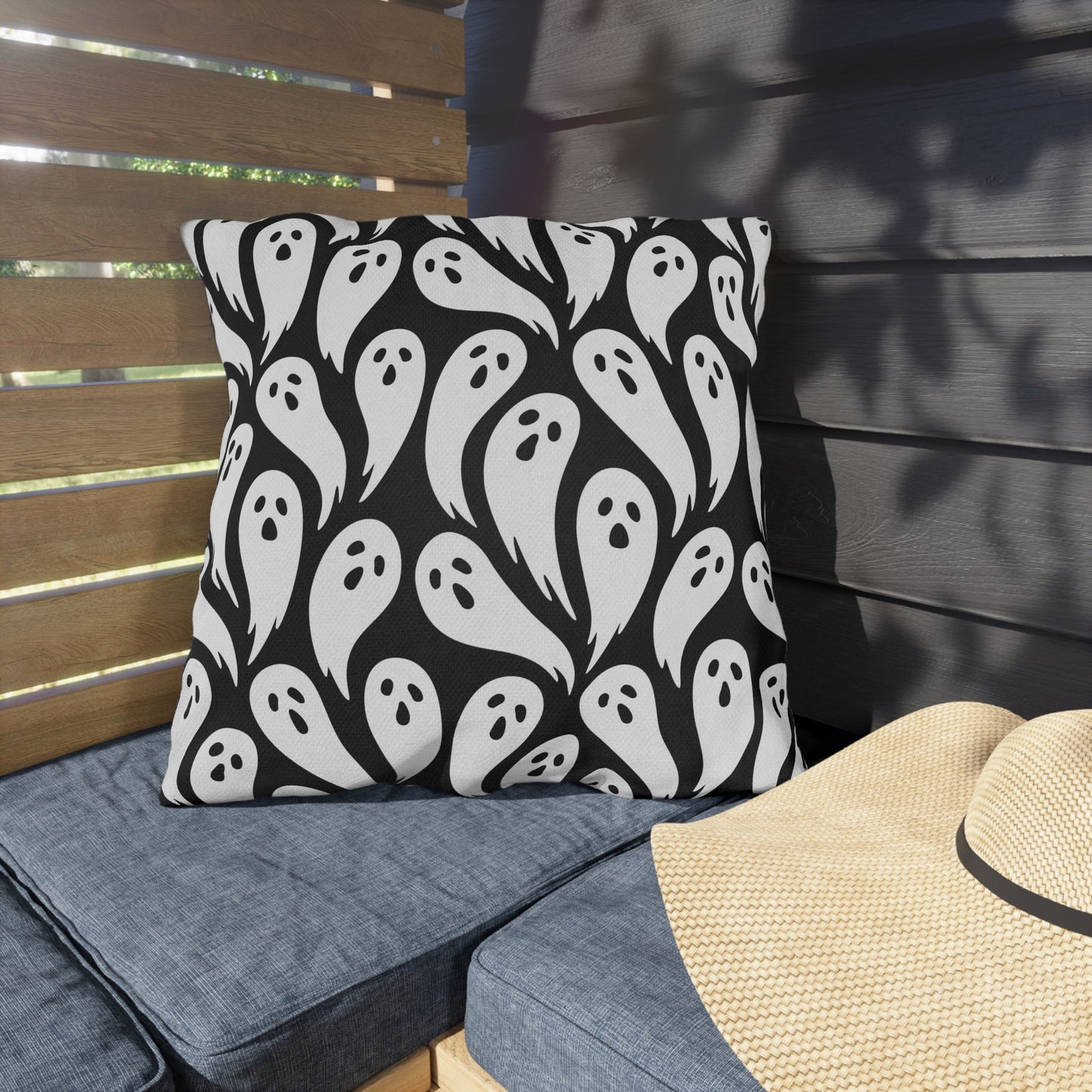 Spooky Ghost Outdoor Pillow, Halloween Decor, Patio Cushion, Seasonal Throw Pillow, Fall Outdoor Accessories, Haunted House Decor